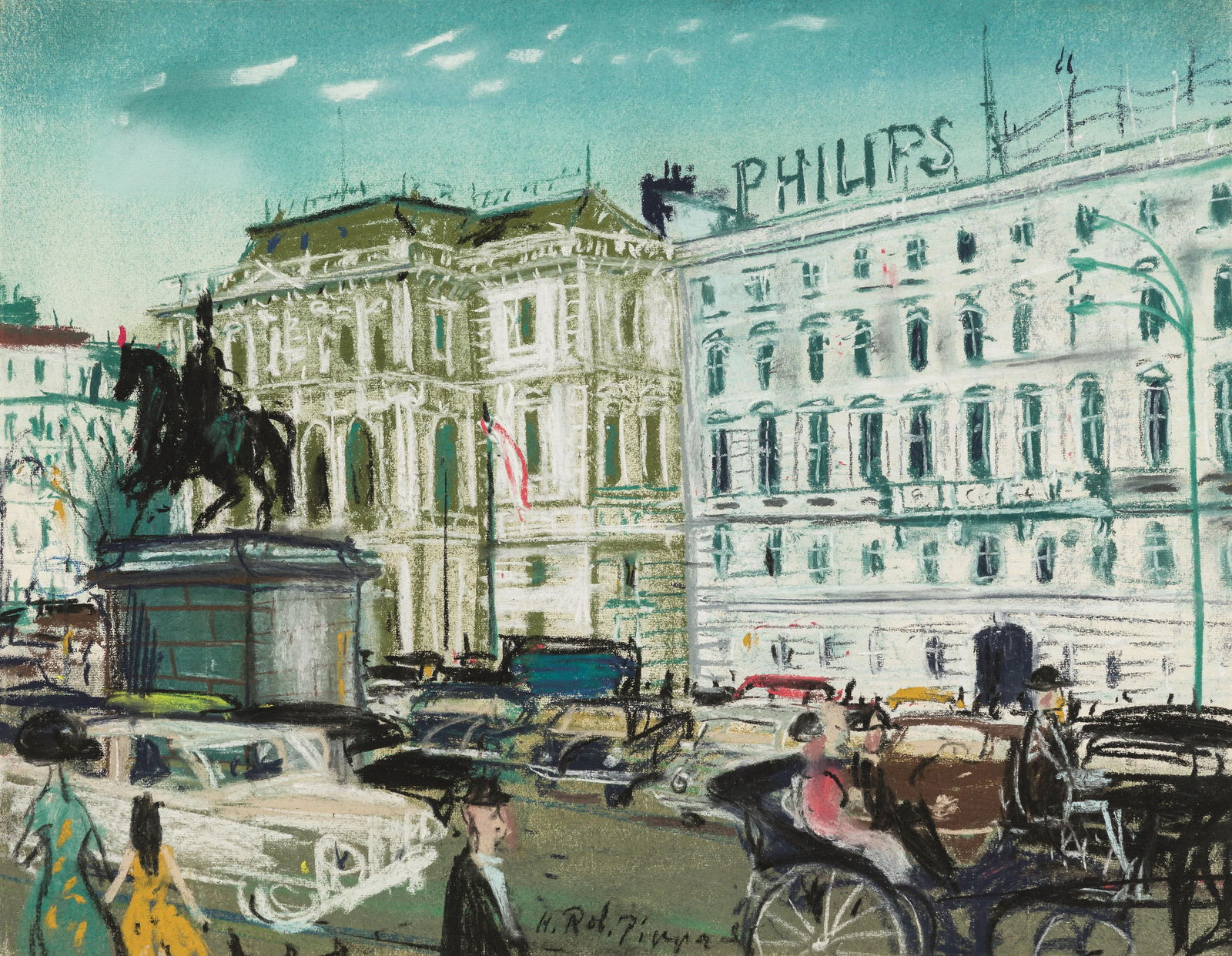 Hans Robert Pippal: Schwarzenbergplatz: Hans Robert Pippal Schwarzenbergplatz Pastell auf Papier; gerahmt 46 x 60 cm (Passep.-Ausschnitt) Signiert unten mittig: H. Rob. Pippal österreichischer Privatbesitz Hans Robert Pippal Schwarzenb