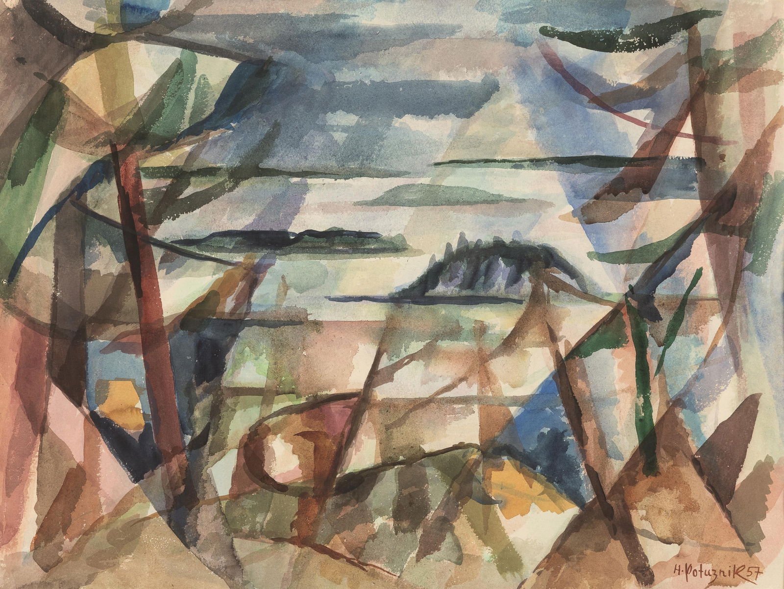 Heribert Potuznik: Finlandia: Heribert Potuznik Finlandia 1957 Aquarell auf Papier; gerahmt 44 x 58 cm (Passep.-Ausschnitt) Signiert und datiert rechts unten: H. Potuznik 57 österreichischer Privatbesitz; Wiener Kunst