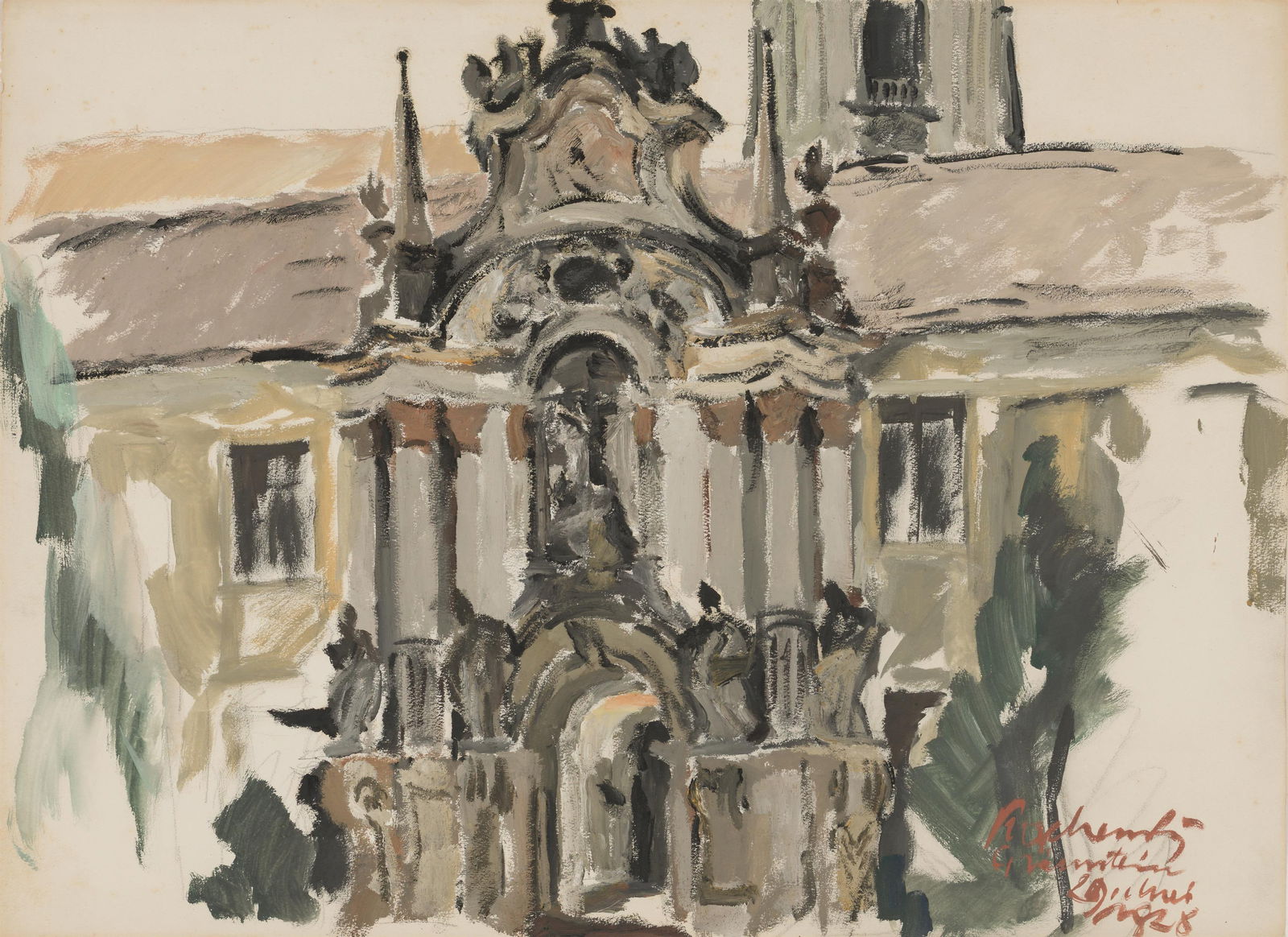 Wilhelm Nicolaus Prachensky: Dürnstein: Wilhelm Nicolaus Prachensky Dürnstein 1928 Mischtechnik auf Papier; gerahmt 47 x 65 cm Signiert, betitelt und datiert rechts unten: Prachensky / Dürnstein / 29. Mai / 1928 Privatbesitz,