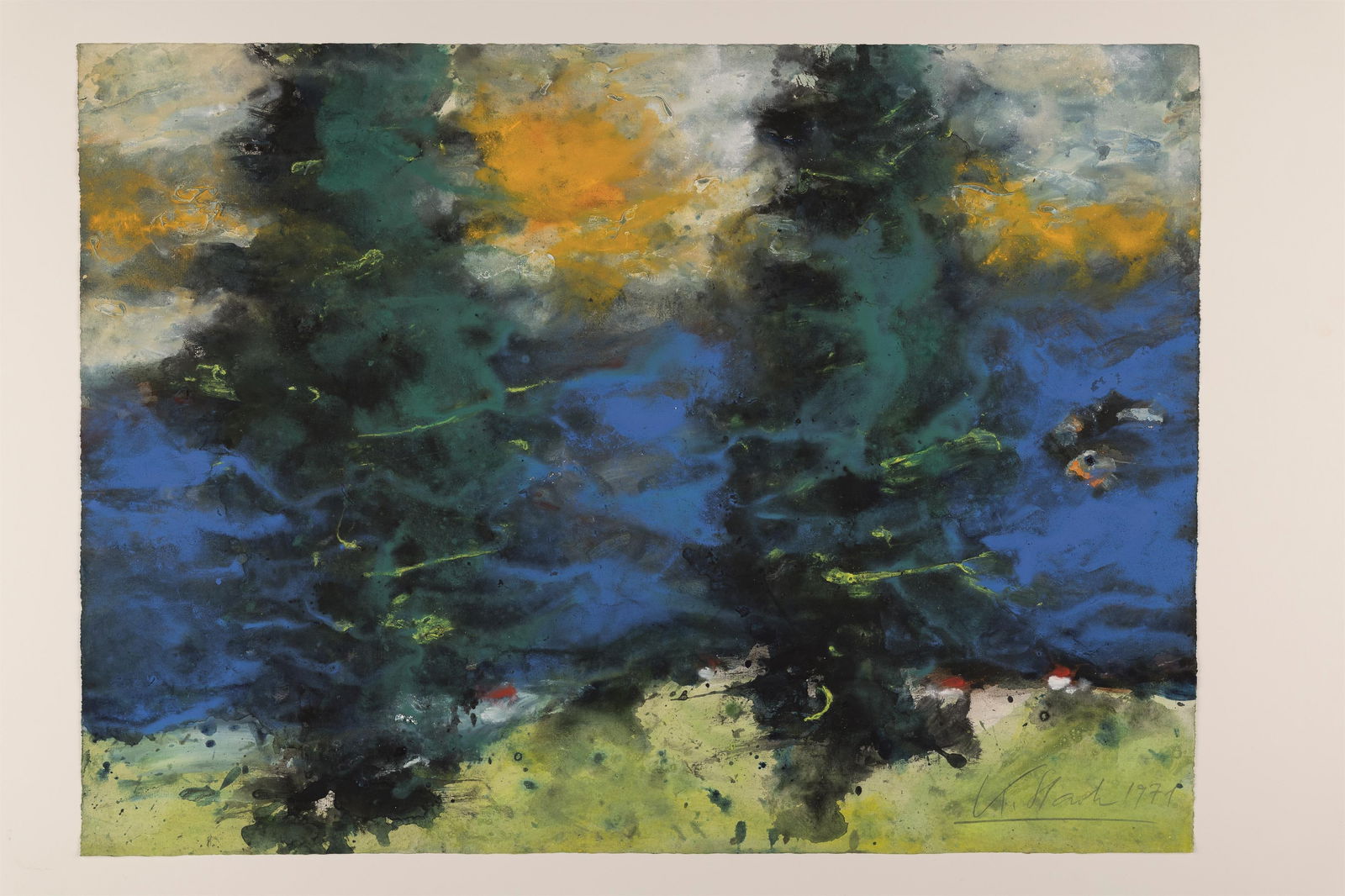 Karl Stark: Landschaft mit zwei Bäumen - 2