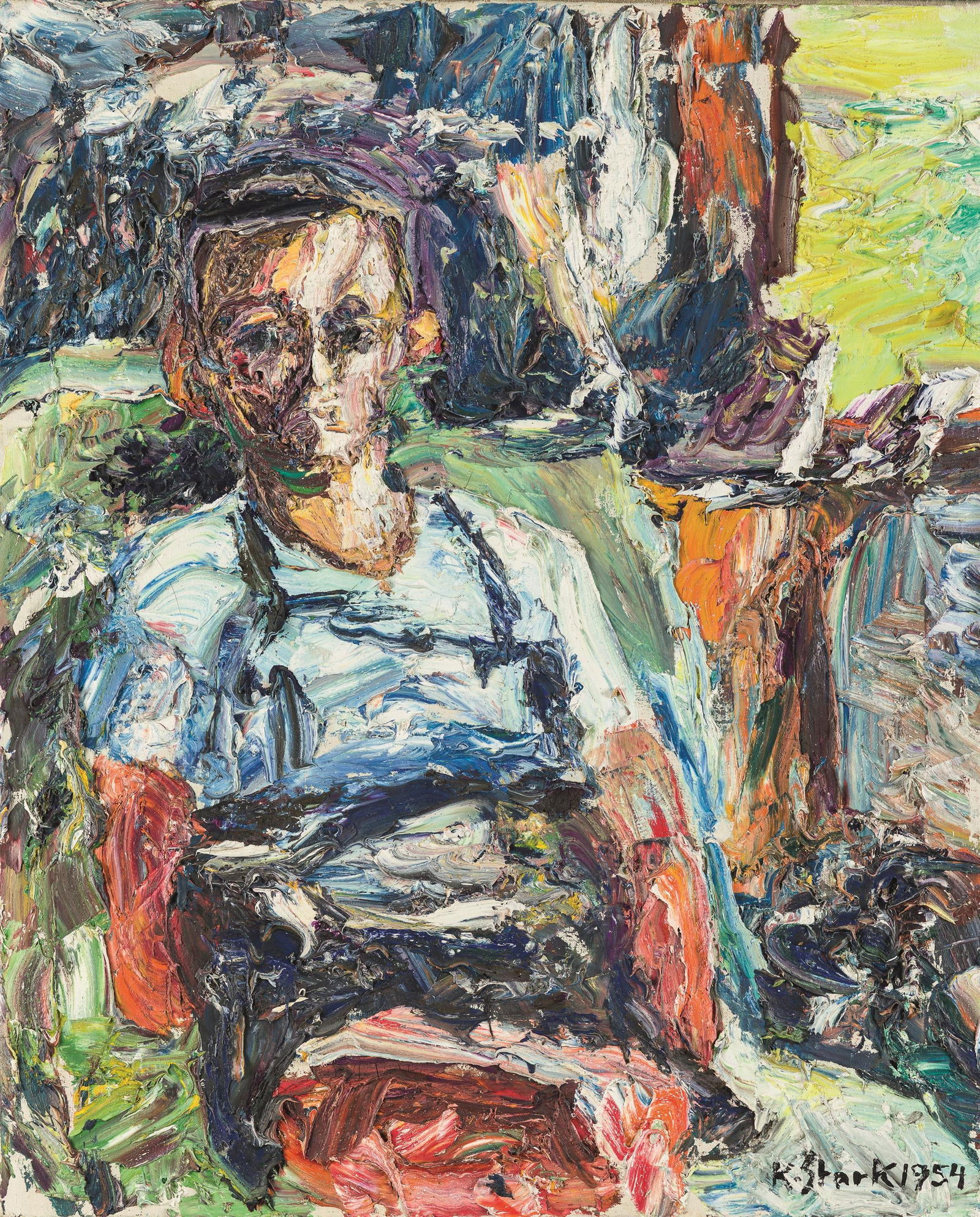 Karl Stark: Knabenbildnis: Karl Stark Knabenbildnis 1954 Öl auf Leinwand; gerahmt 75 x 61 cm Signiert und datiert rechts unten: K. Stark 1954 Privatbesitz, Wien Bernhard Hainz (Hg.), Karl Stark. Ein Leben für die