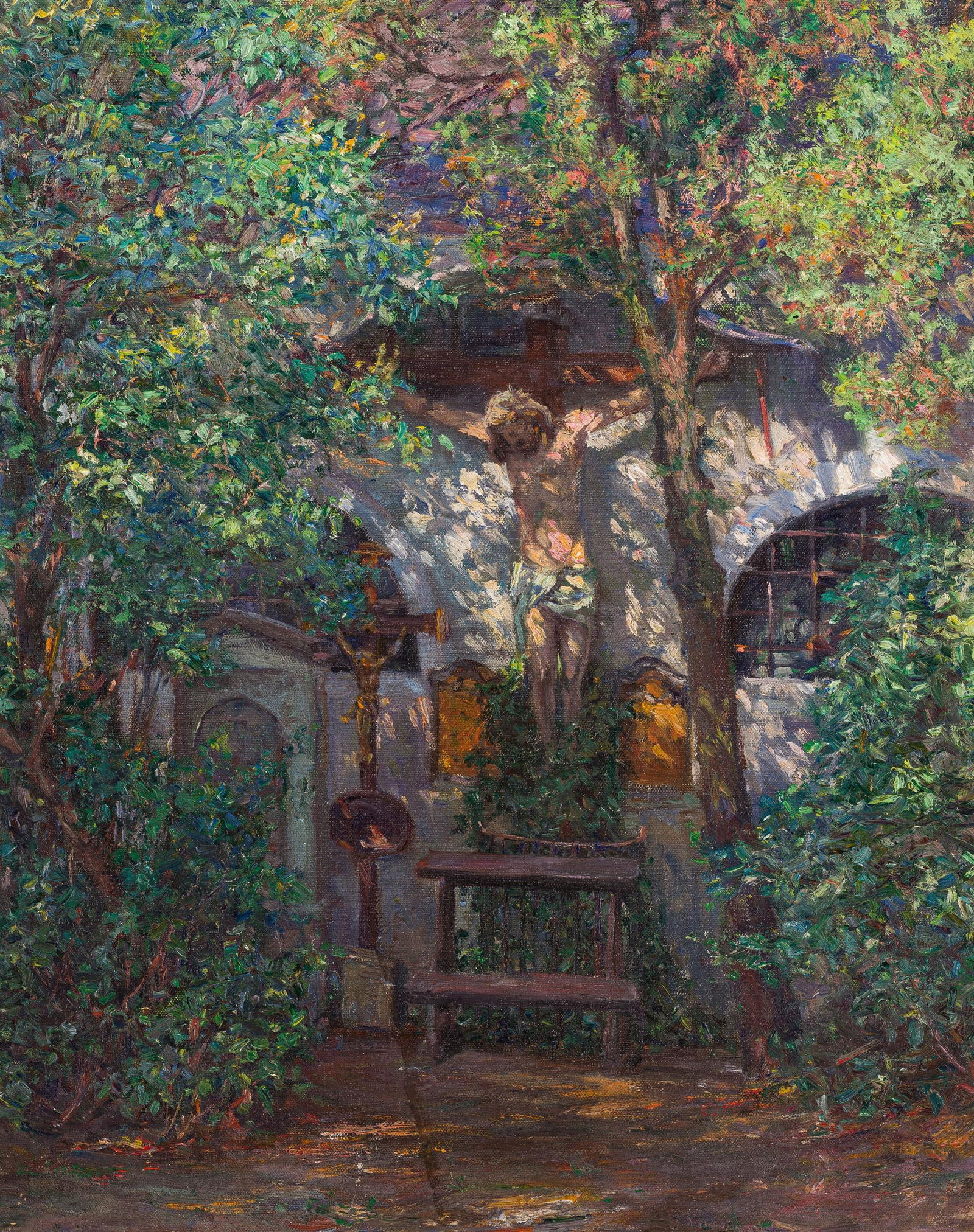 Anna Tischler-Weber zugeschrieben: Kreuz in Mautern: Anna Tischler-Weber zugeschrieben Kreuz in Mautern Öl auf Karton; gerahmt 44 x 35,5 cm österreichischer Privatbesitz Attributed to Weber Anna Tischler Cross in Mautern oil on