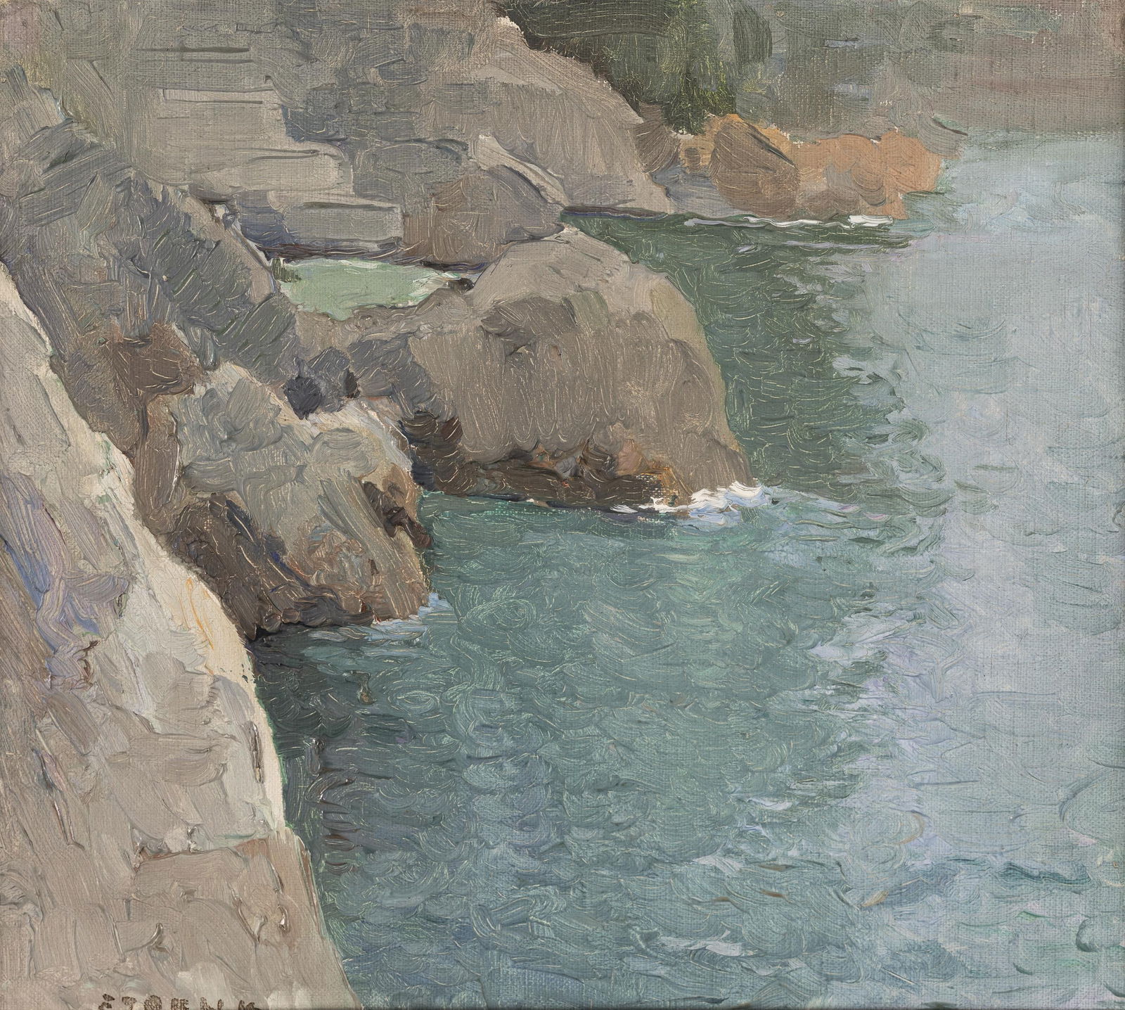 Franz Trenk: Küste: Franz Trenk Küste Öl auf Leinwand auf Karton; gerahmt 31 x 34,5 cm (Rahmenausschnitt) Signiert links unten: F. Trenk Privatbesitz, Steiermark Franz Trenk Coast oil on canvas on