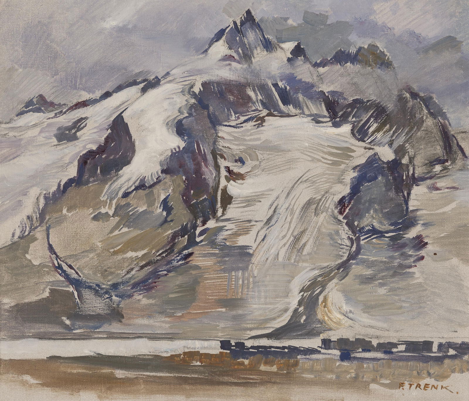 Franz Trenk: Gebirge: Franz Trenk Gebirge Öl auf Leinwand; gerahmt 40 x 46 cm Signiert rechts unten: F. Trenk. Privatbesitz, Steiermark Franz Trenk Mountains oil on canvas; framed 40 x 46 cm signed on the lower
