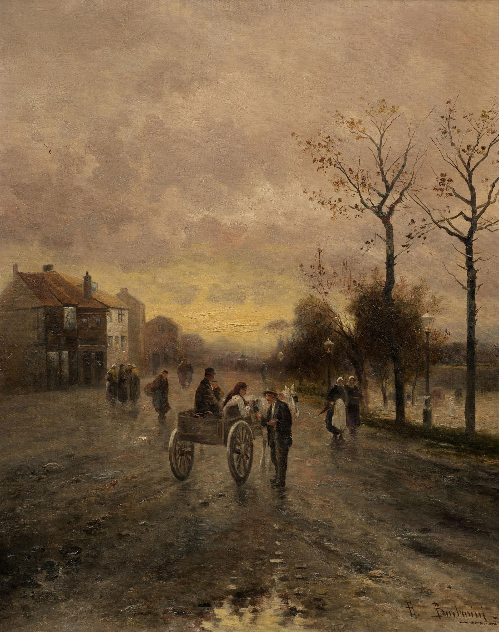 Emil Barbarini: Dorfstraße mit Pferdefuhrwerk: Emil Barbarini Dorfstraße mit Pferdefuhrwerk Öl auf Leinwand; gerahmt 52,5 x 42,5 cm Signiert rechts unten: E. Barbarini Privatbesitz, Österreich Emil Barbarini Village Street with