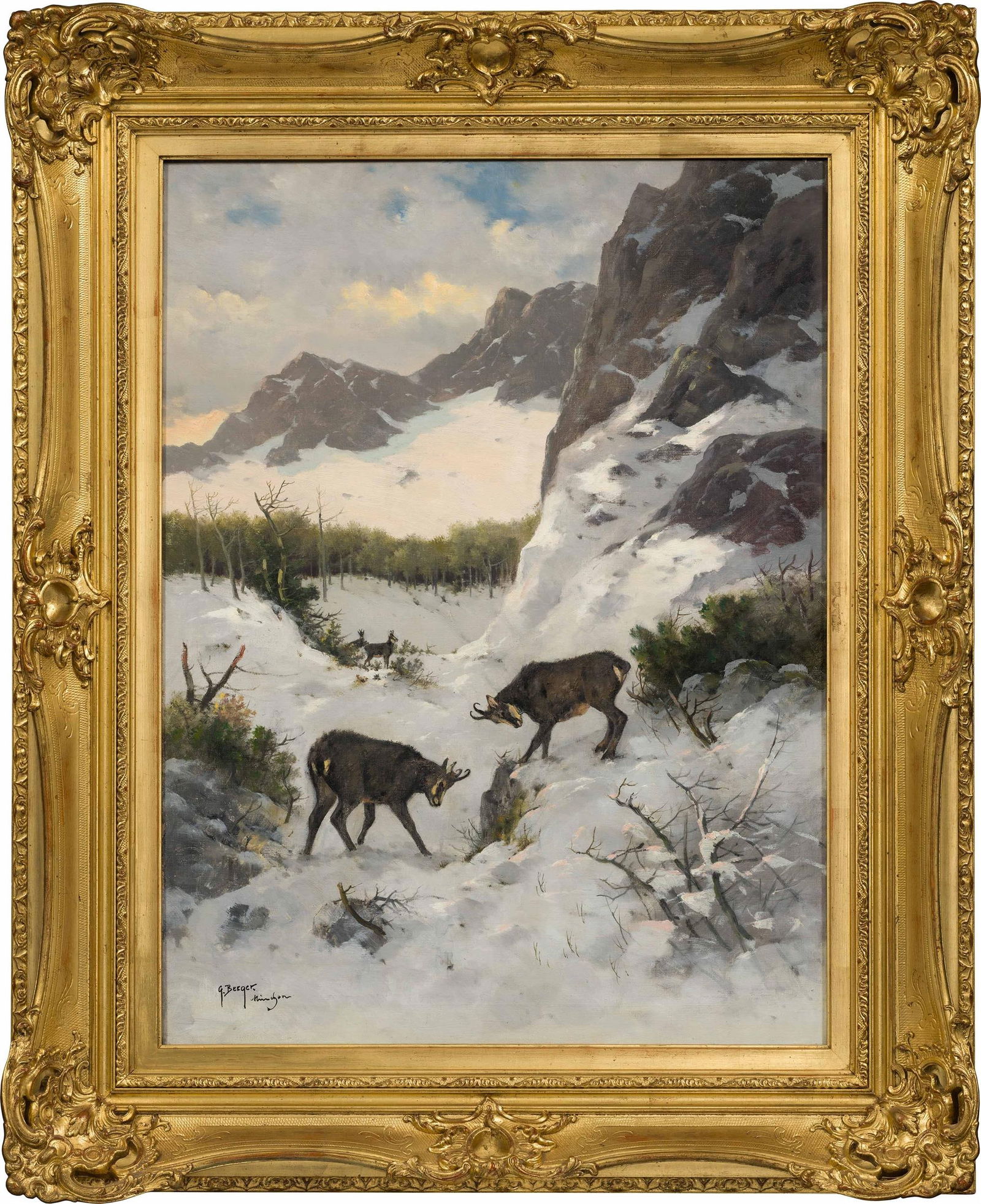 Georg Berger: Gämsen im winterlichen Hochgebirge - 2