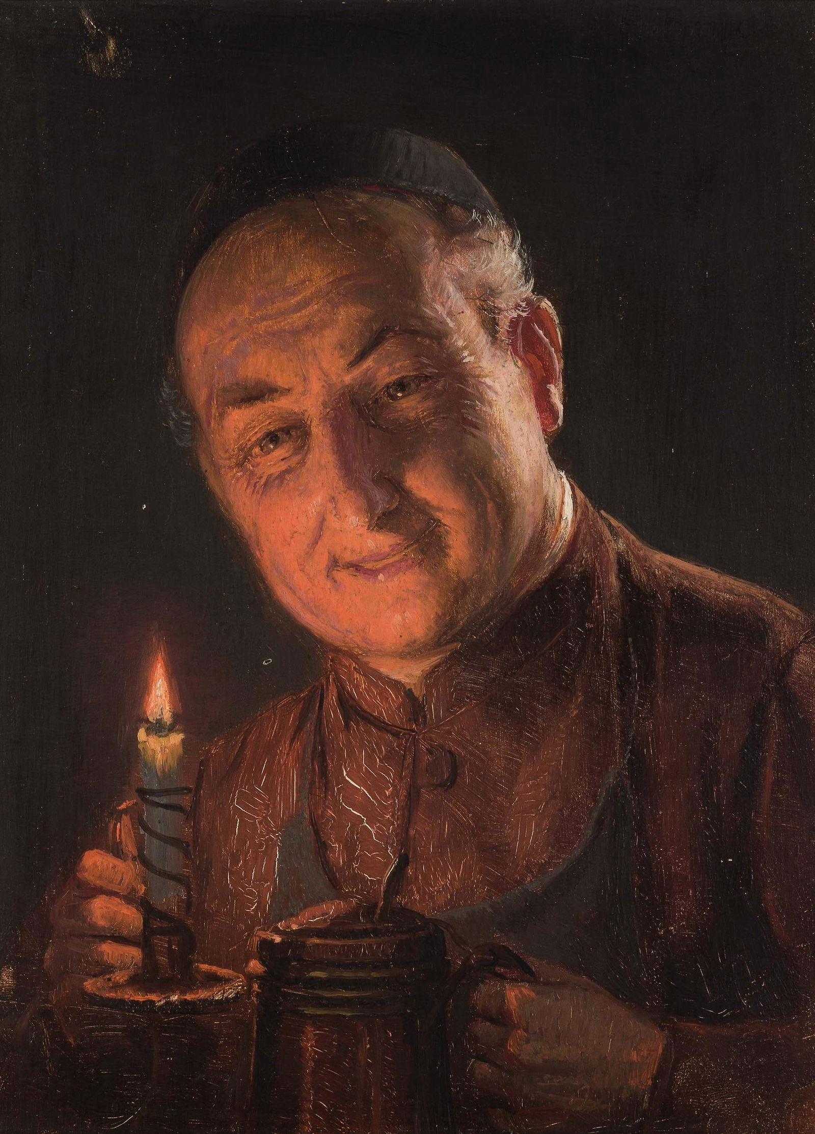 Alois Binder: Mönch mit Kerze: Alois Binder Mönch mit Kerze Öl auf Holz; gerahmt 21 x 16 cm Signiert rechts oben: A. Binder österreichischer Privatbesitz Alois Binder Monk with Candle oil on panel; framed 21 x 16