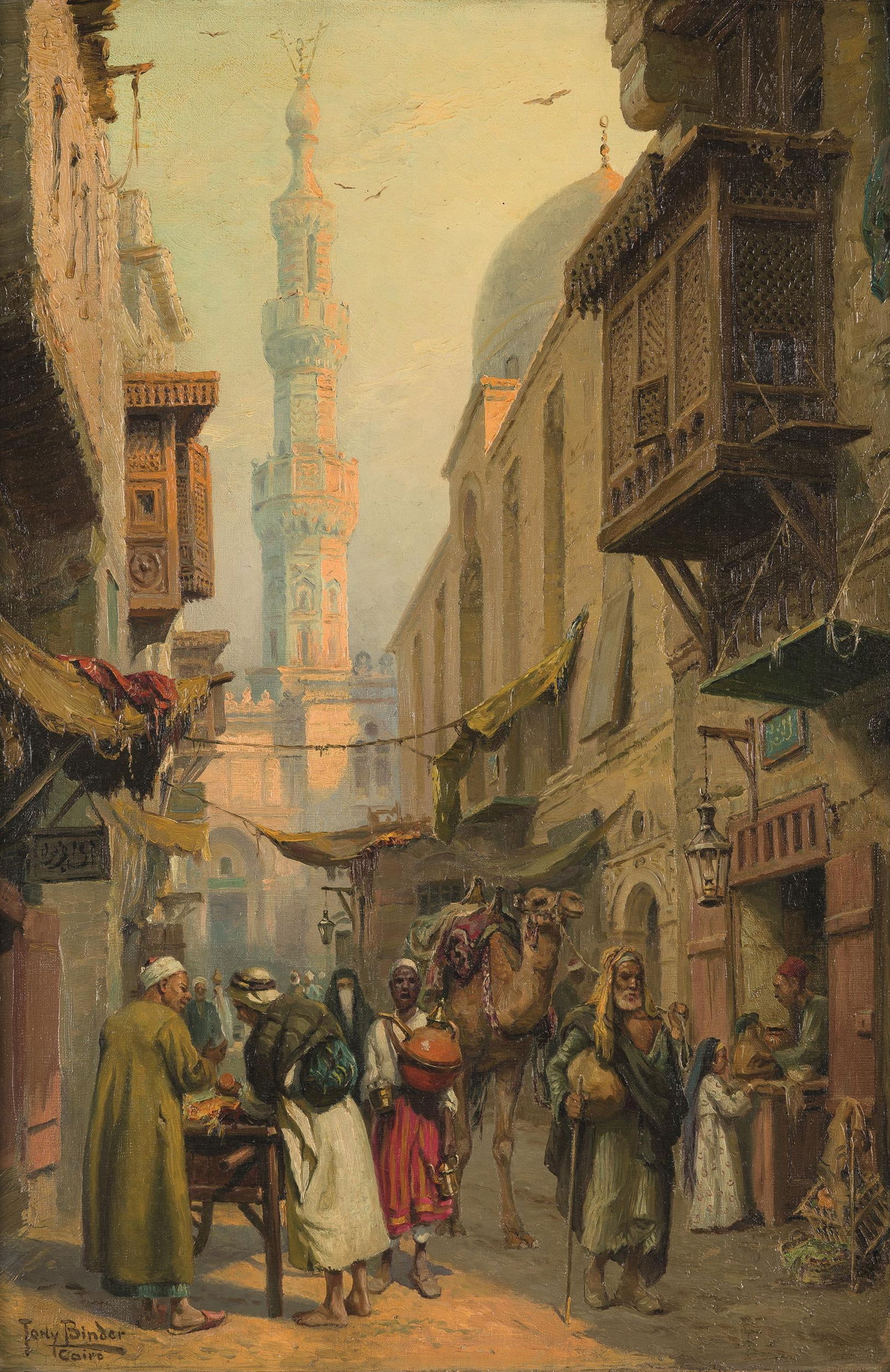Tony Binder: Straße El-Azhar in Kairo: Tony Binder Straße El-Azhar in Kairo Öl auf Leinwand; gerahmt 75,5 x 50 cm Signiert und bezeichnet links unten: Tony Binder / Cairo; rückseitig bezeichnet: Tony Binder / Strasse /