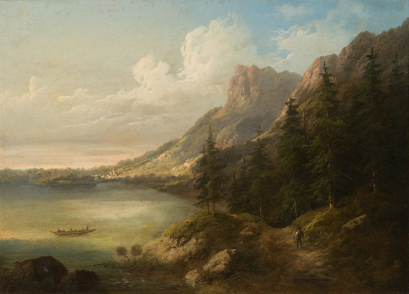 Eduard Böhm: Partie bei Salzburg: Eduard Böhm Partie bei Salzburg Öl auf Holz; gerahmt 36 x 50 cm Signiert links unten: E. Boehm. Rückseitig auf Etikett handschriftlich betitelt Privatbesitz, Wien Eduard Böhm