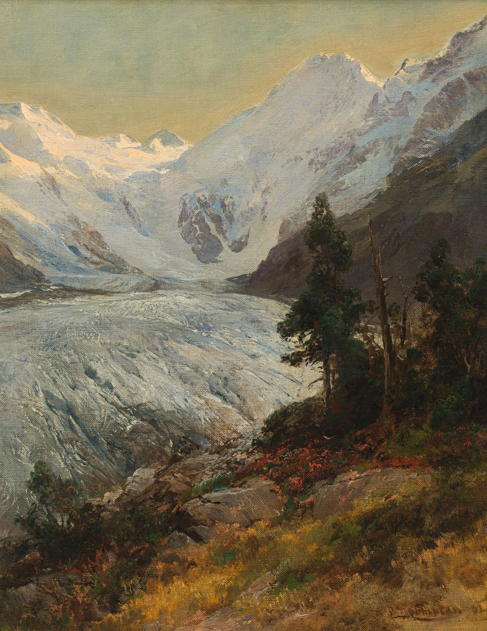 Edward Theodore Compton: Der Morteratschgletscher mit dem Piz Bernina (Schweiz): Edward Theodore Compton Der Morteratschgletscher mit dem Piz Bernina (Schweiz) 1903 Öl auf Leinwand; gerahmt 51 x 40 cm Signiert und datiert rechts unten: E. T. Compton (19)03 Rückseitig