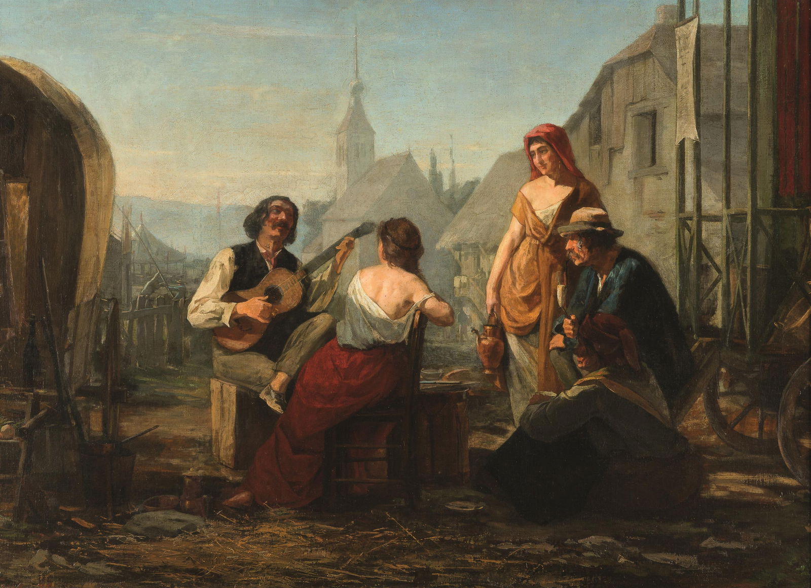 Frédéric Dufaux: Rast der Zirkusleute: Frédéric Dufaux Rast der Zirkusleute 1870 Öl auf Leinwand; gerahmt 73 x 100 cm Signiert und undeutlich datiert links unten: Dufaux (18)70 Rückseitig handschriftliche