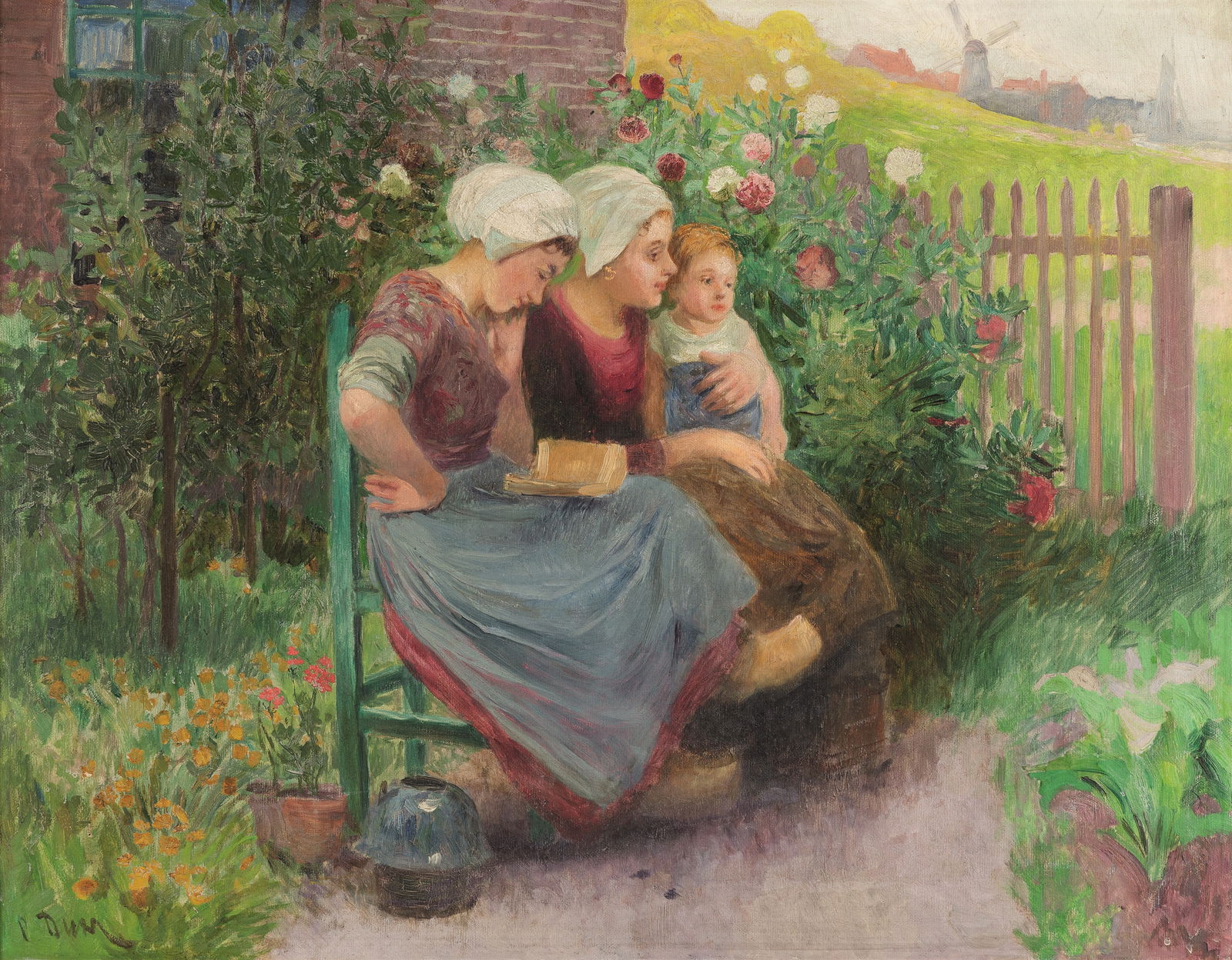Carl Duxa: Junge Holländerinnen im Sommergarten: Carl Duxa Junge Holländerinnen im Sommergarten Öl auf Leinwand; gerahmt 50,5 x 63,5 cm Signiert links unten: C Duxa Privatbesitz, Wien Carl Duxa Young Dutch Women in the Summer Garden