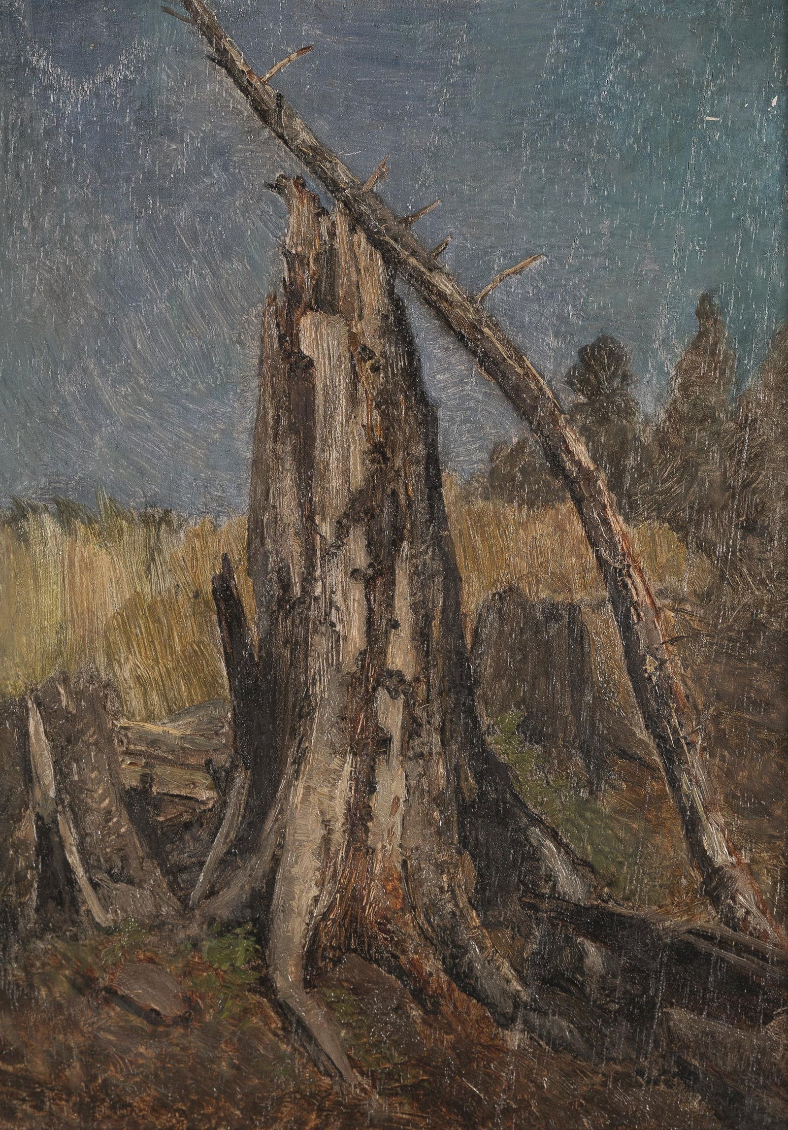 Marie Egner: Windbruch: Marie Egner Windbruch 1881 Öl auf Holz; gerahmt 21,5 x 16 cm Rückseitig beschriftet: aus dem Nachlass / Prof. Marie Egner sowie Stempel VBKÖ (Vereinigung bildender Künstlerinnen