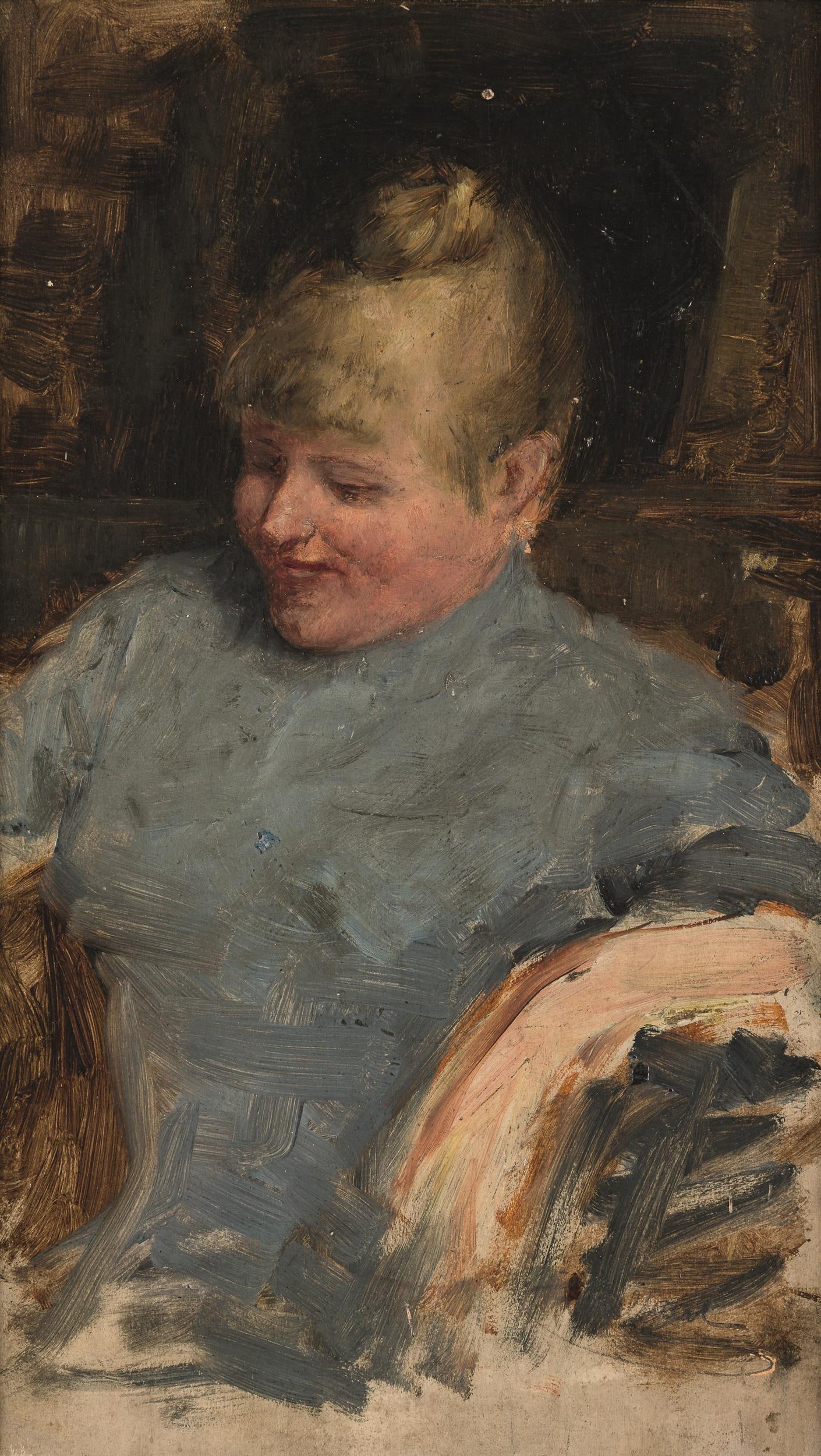 Josef Engelhart: Junge Frau (Studie): Josef Engelhart Junge Frau (Studie) Öl auf Holz; gerahmt 26,5 x 16 cm Signiert rechts unten: Engelhart Privatsammlung, Österreich Josef Engelhart Young Lady (Study) oil on panel; framed 26,5