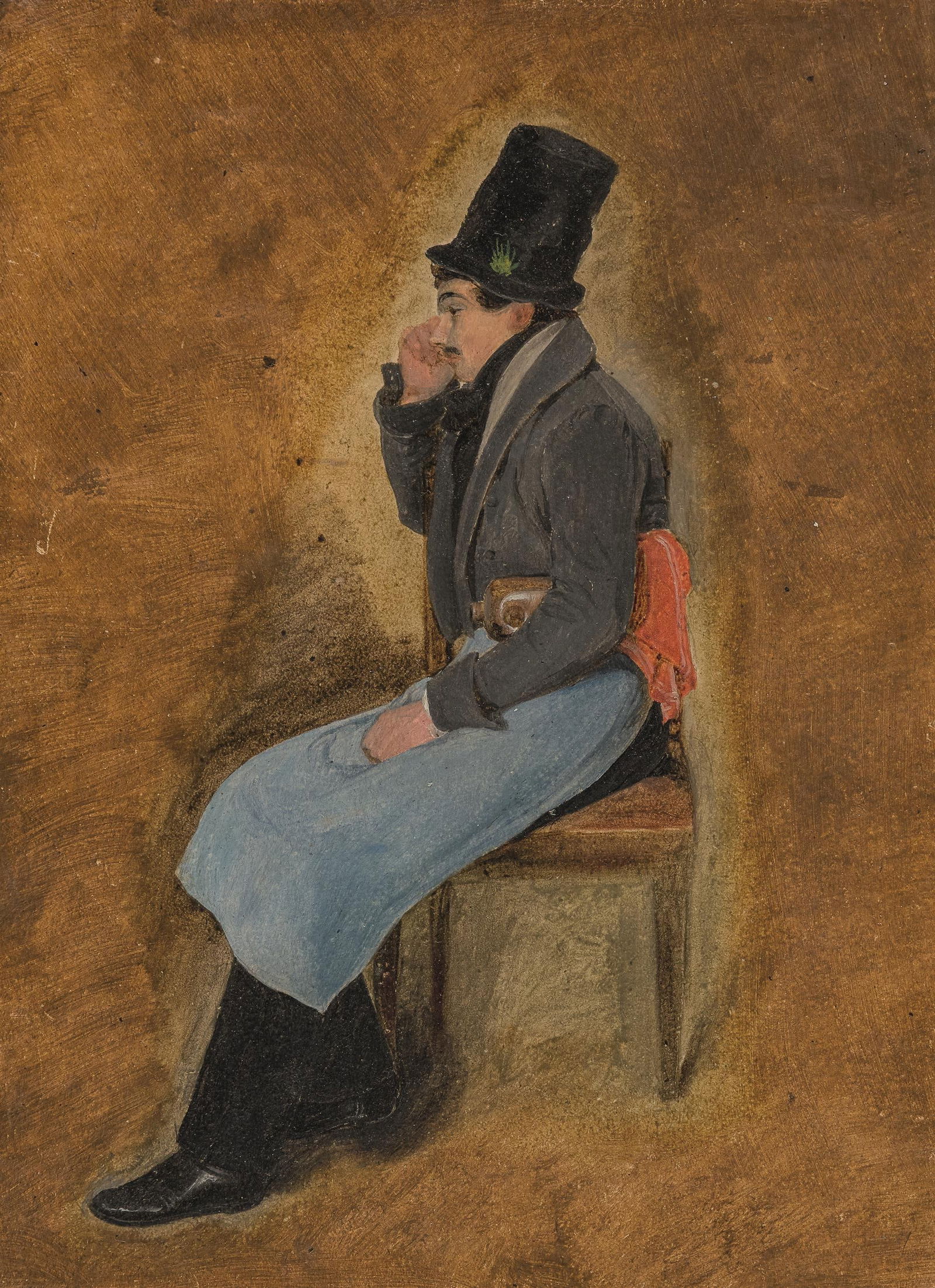 Friedrich Gauermann: Selbstbildnis als Kellner: Friedrich Gauermann Selbstbildnis als Kellner Öl auf Papier; gerahmt 27,5 x 22 cm Privatbesitz, Deutschland Vergleiche: Wolfgang Krug, Friedrich Gauermann 1807-1862. Aus der Sammlung des Nieder&#