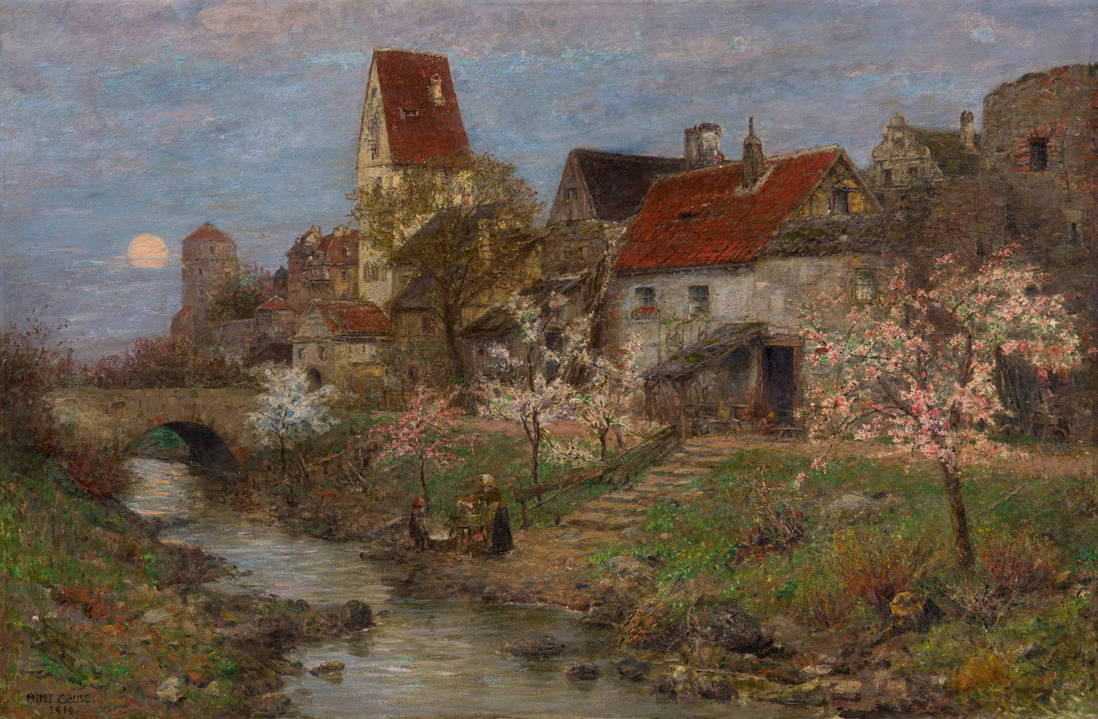 Mini (Wilhelmine) Gause: An der alten Stadtmauer (Motiv aus der Wachau): Mini (Wilhelmine) Gause An der alten Stadtmauer (Motiv aus der Wachau) 1910 Öl auf Leinwand; Originalrahmen 106 x 161 cm Signiert und datiert links unten: Mini Gause / 1910 Rückseitig