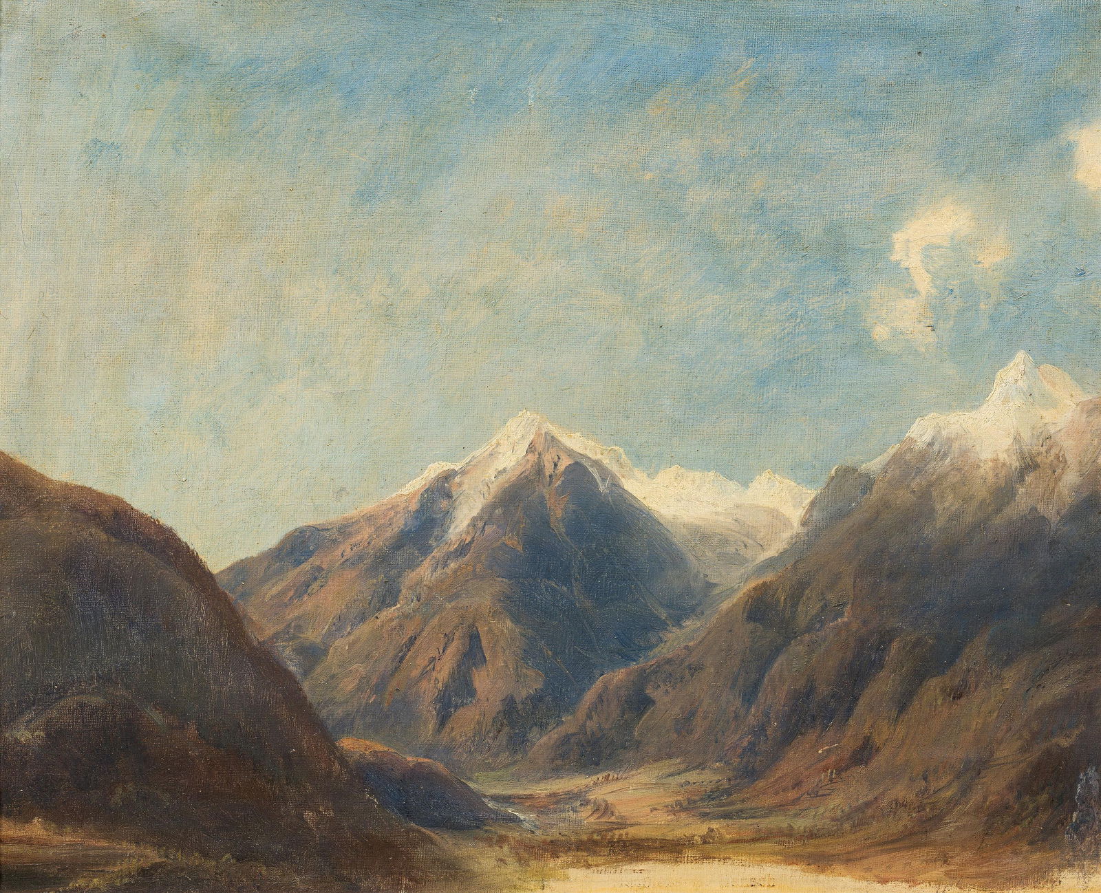 Anton Hansch: Gebirgslandschaft: Anton Hansch Gebirgslandschaft Öl auf Leinwand; gerahmt 28 x 34,5 cm Rückseitig Nachlass-Stempel: Nachlass A. Hansch aus dem Nachlass des Künstlers; Privatbesitz, Österreich 