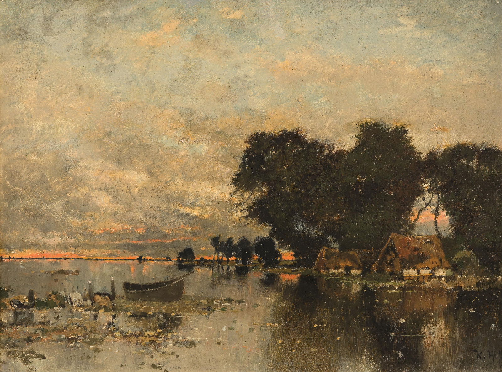 Karl Heffner: Mecklenburger Abendlandschaft: Karl Heffner Mecklenburger Abendlandschaft Öl auf Karton; gerahmt 25 x 34 cm Signiert rechts unten: Karl Heffner; rückseitig auf Künstleretikett bezeichnet: Mecklenburg / Abend