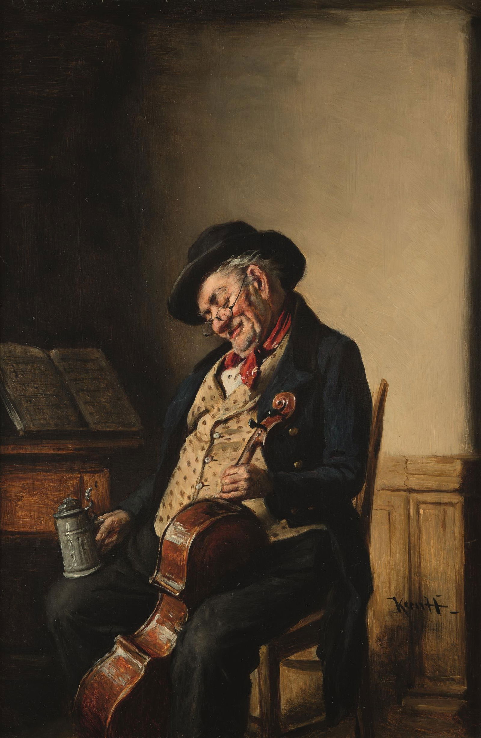 Hermann Armin Kern: Adagio: Hermann Armin Kern Adagio Öl auf Holz; gerahmt 47,5 x 31,5 cm Signiert rechts unten: Kern H. Rückseitig bezeichnet: La réproduction est défendue / K.H. Rückseitig Wachsiegel