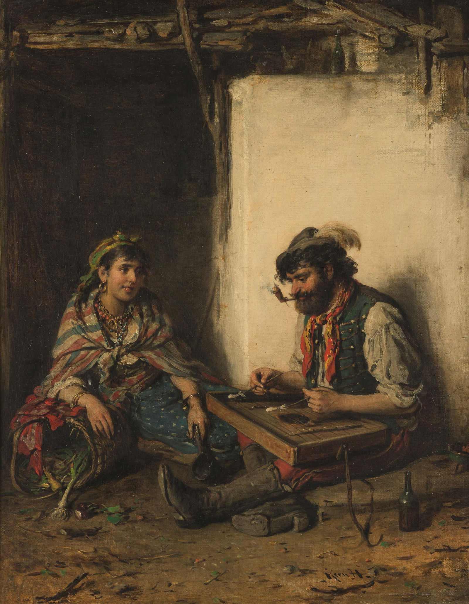 Hermann Armin Kern: Hackbrettspieler: Hermann Armin Kern Hackbrettspieler Öl auf Leinwand; gerahmt 53 x 42 cm Signiert rechts unten: Kern H. Rückseitig bezeichnet: La réproduction est défendue / KH Dorotheum Wien,