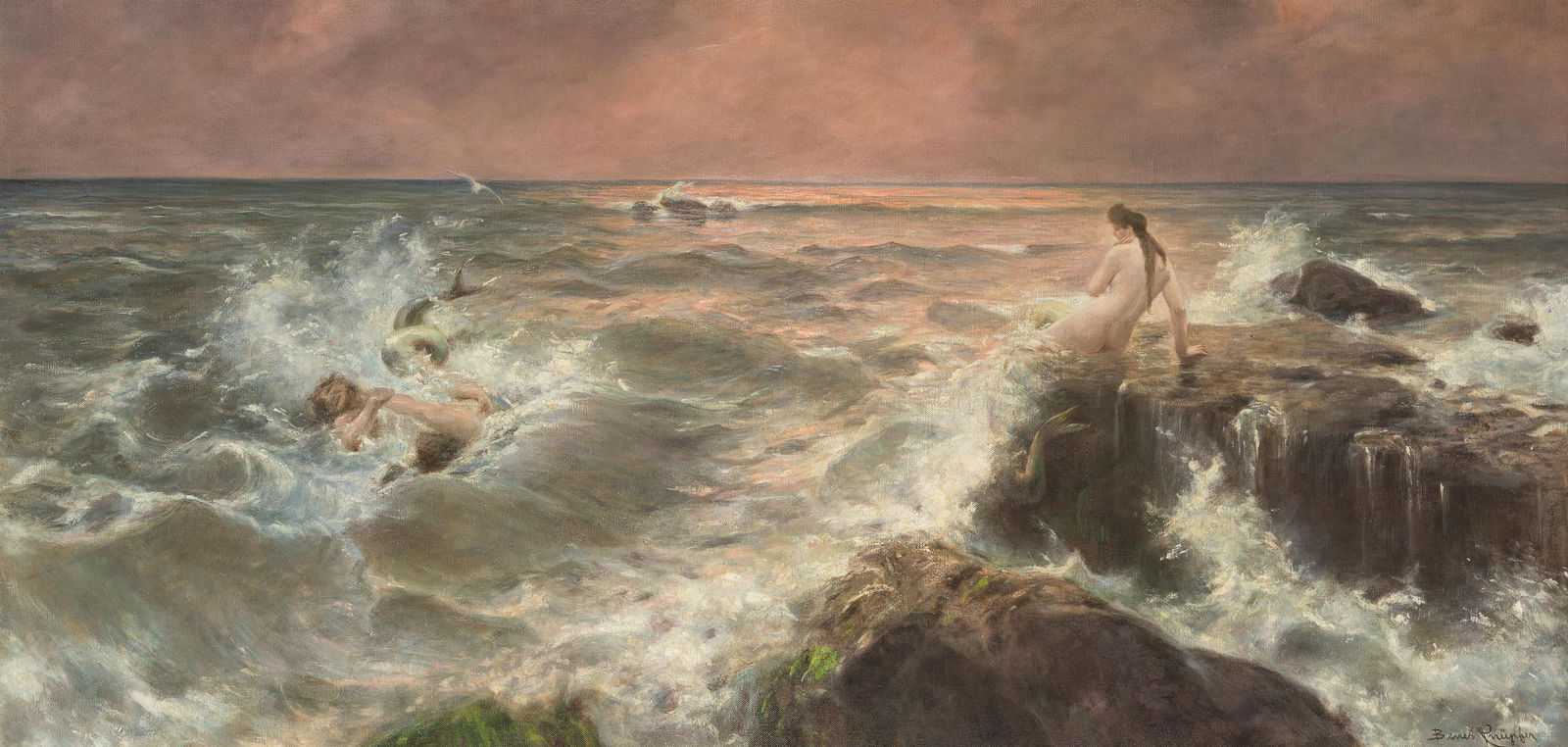 Beneš Knüpfer: Duell der Tritonen: Beneš Knüpfer Duell der Tritonen Öl auf Leinwand; gerahmt 67 x 136 cm Signiert rechts unten: Beneš Knüpfer Privatbesitz, Österreich Beneš Knüpfer Battle of