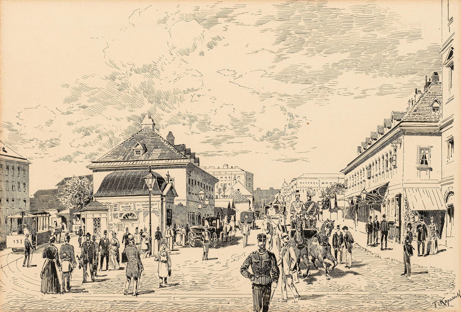 Franz Kopallik: Die Mariahilfer-Linie: Franz Kopallik Die Mariahilfer-Linie Radierung; gerahmt 17 x 25 cm (Passep.-Ausschnitt) Signiert rechts unten: F. Kopallik; am Passepartout betitelt österreichischer Privatbesitz Franz