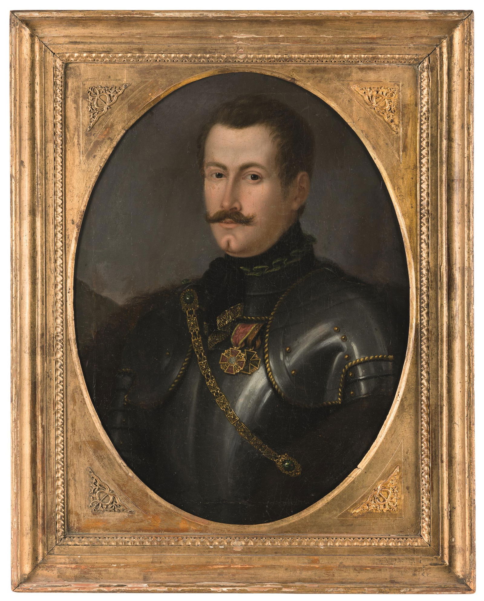 Johann Peter Krafft: Porträt eines Adeligen im Harnisch: Johann Peter Krafft Porträt eines Adeligen im Harnisch, dekoriert mit dem St. Annen-Orden und Armeekreuz 1813/14 ("Kanonenkreuz") Öl auf Leinwand; gerahmt 62,5 x 46,5 cm (oval) Signiert rech