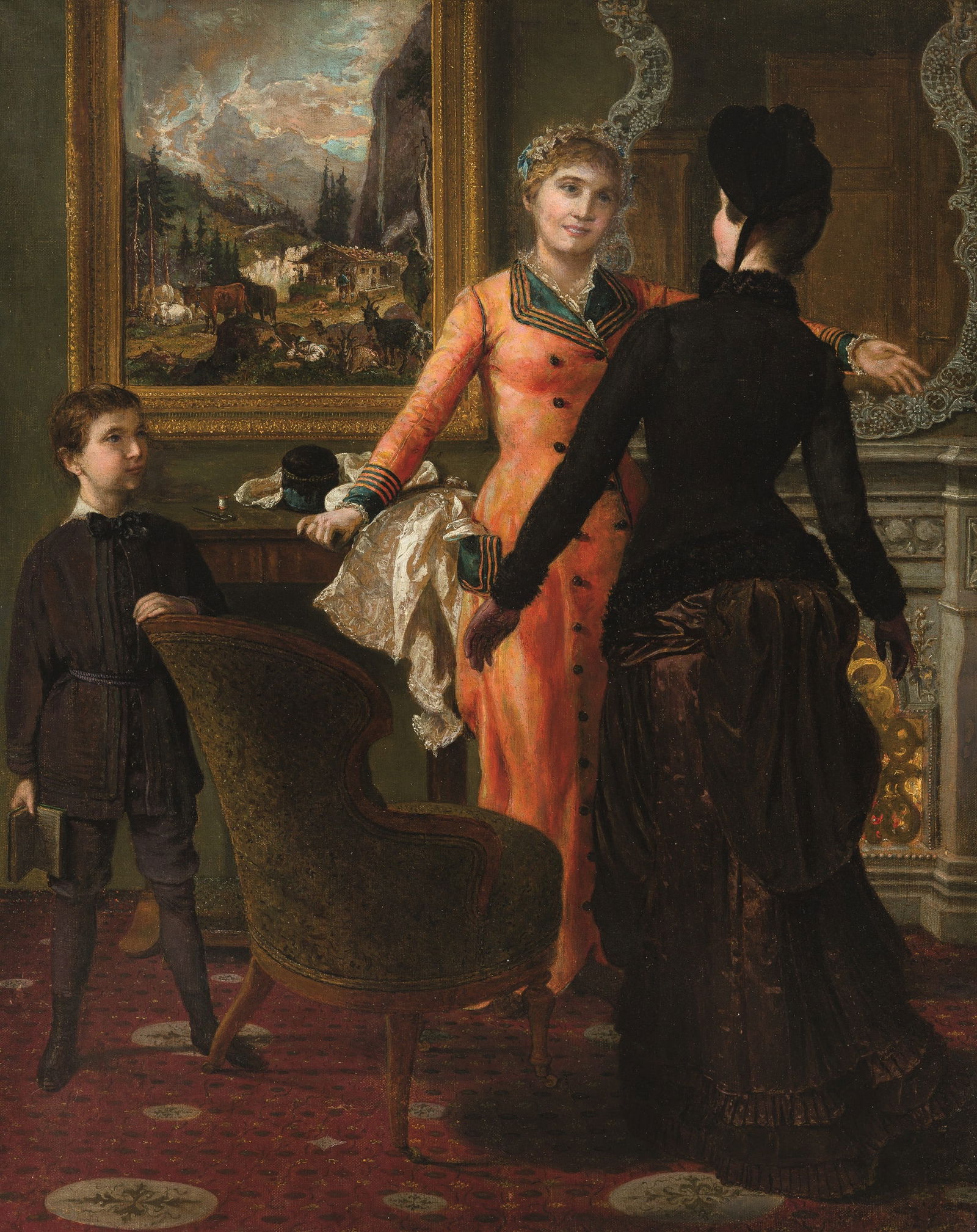 Johann Baptist Reiter: Der Besuch: Johann Baptist Reiter Der Besuch um 1885 Öl auf Leinwand; gerahmt 77,5 x 62,5 cm Auktionshaus S. Kende, Wien, 5.-7.10.1950, Nr. 535; Dorotheum Wien, 5.12.1984, Nr. 463, Tafel XXXIX (Farbabb.); Pr