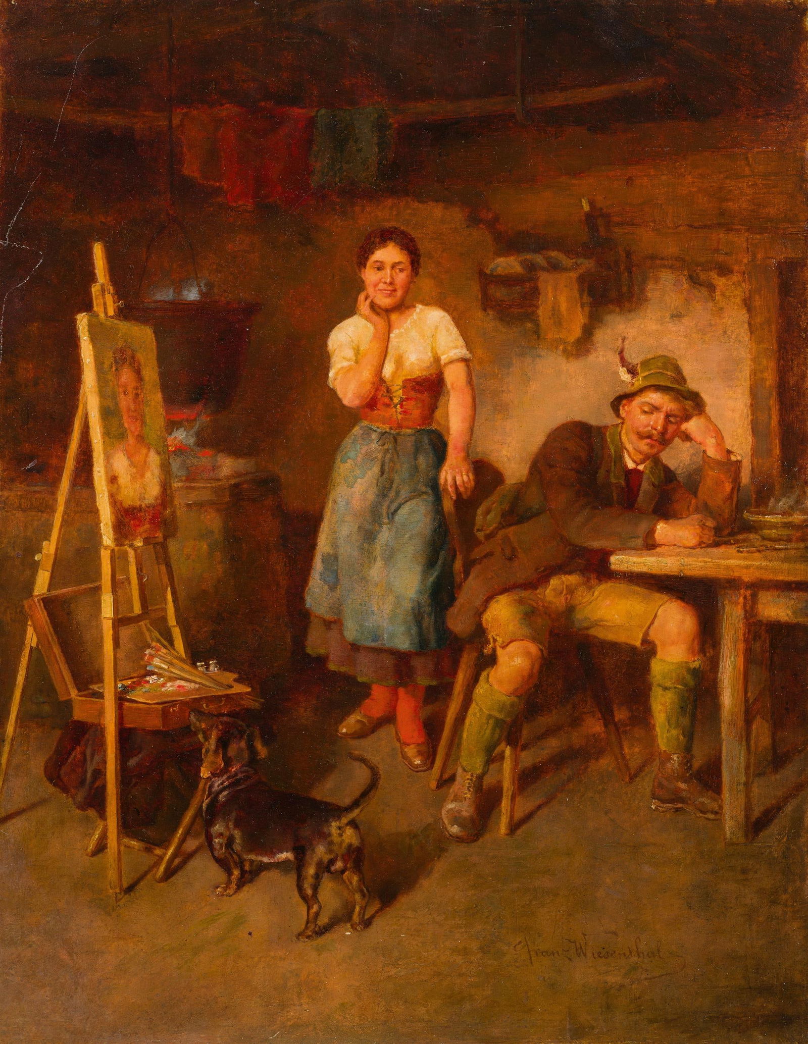 Franz Wiesenthal: Das Modell: Franz Wiesenthal Das Modell Öl auf Holz; ungerahmt 53 x 41,5 cm Signiert rechts unten: Franz Wiesenthal österreichischer Privatbesitz Franz Wiesenthal The Model oil on panel; unframed 53