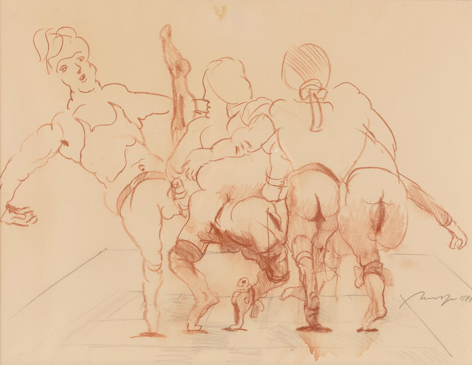 Alfred Hrdlicka: o.T.: Alfred Hrdlicka o.T. 1981 Mischtechnik auf Papier; gerahmt 49 x 64 cm (Rahmen-Ausschn.) Signiert und datiert rechts unten: Alfred Hrdlicka, 1981 österreichische Privatsammlung Alfred Hrdlicka Unt