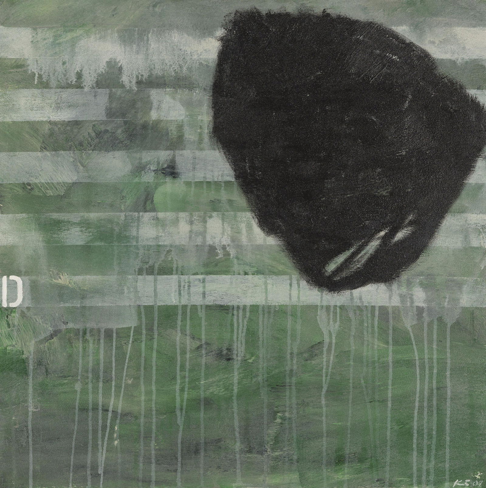 Richard Kaplenig: D: Richard Kaplenig D 2007 Öl, Mischtechnik auf Leinwand; gerahmt 80 x 80 cm Monogrammiert und datiert rechts unten: KB, 07 Rückseitig bezeichnet, signiert und datiert: "D", Kaplenig Ri, Faak