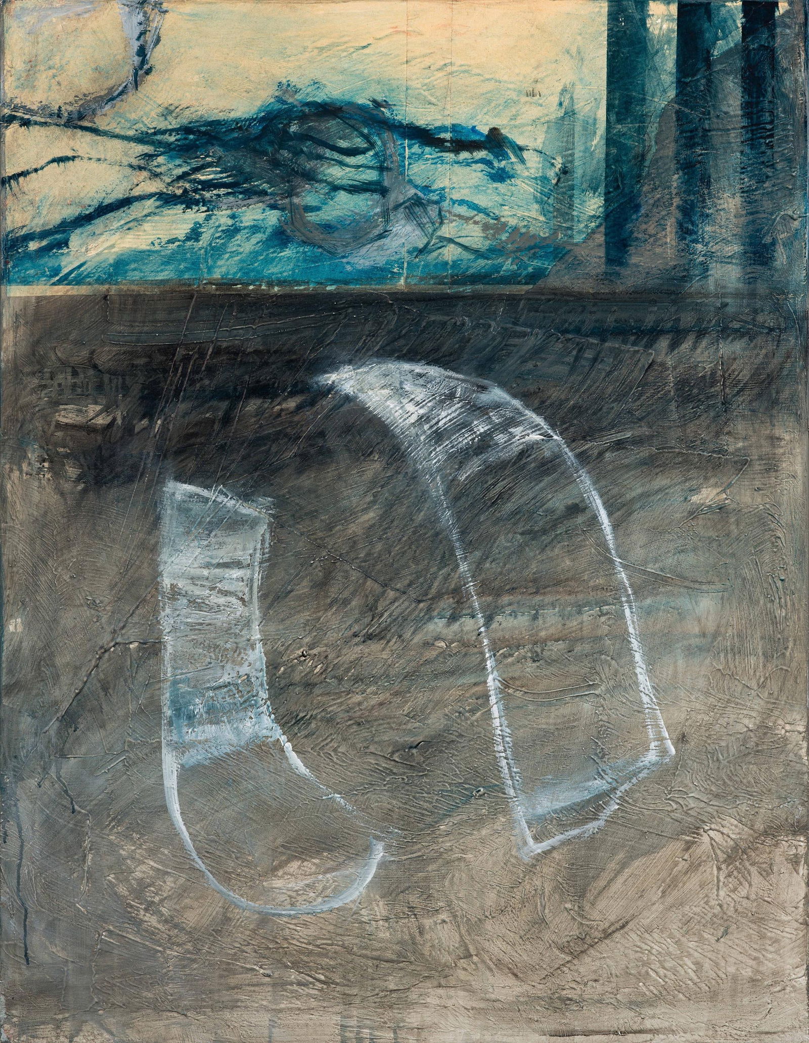 Richard Kaplenig: o.T.: Richard Kaplenig o.T. 2000 Collage, Mischtechnik auf Leinwand; ungerahmt 131 x 101,5 cm Rückseitig signiert und datiert: Kaplenig Ri, 2000 Privatbesitz, Salzburg Richard Kaplenig Untitled