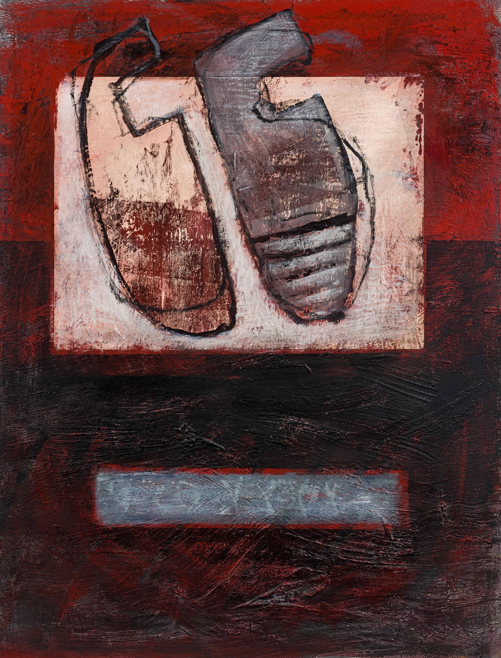 Richard Kaplenig: o.T.: Richard Kaplenig o.T. 1998-2000 Collage, Mischtechnik auf Leinwand; gerahmt 145 x 110 cm Rückseitig signiert und datiert: Kaplenig Ri, 1998-2000 Privatbesitz, Salzburg Richard Kaplenig