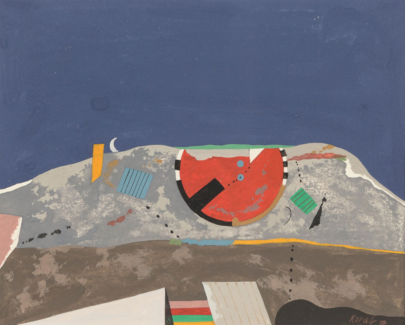 Karl Korab: Konstruktion: Karl Korab Konstruktion 1977 Mischtechnik auf Papier; gerahmt 12 x 15 cm (Passep.-Ausschn.) Signiert und datiert rechts unten: Korab, 77 österreichischer Privatbesitz Karl Korab Konstruktion