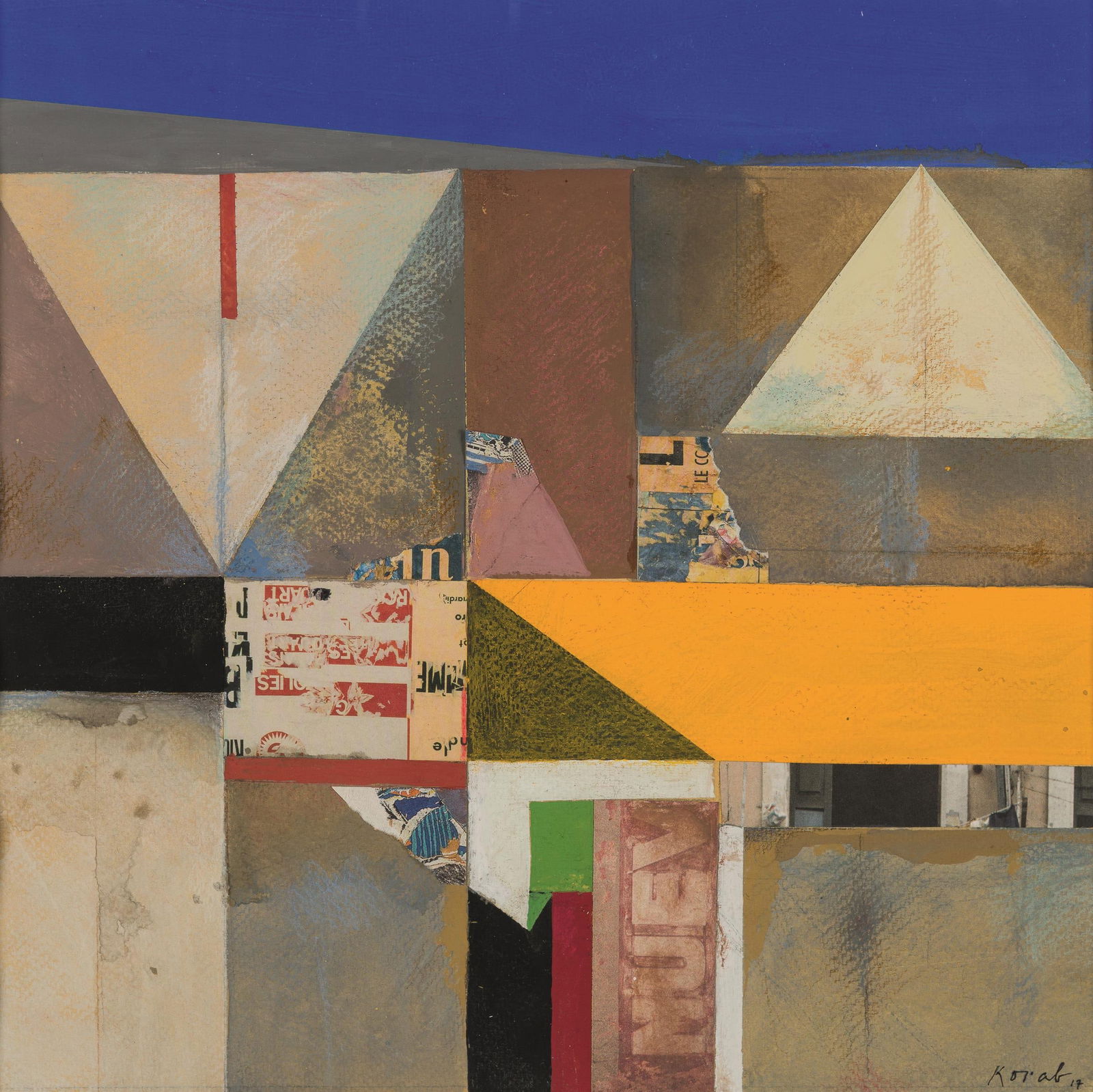 Karl Korab: o.T.: Karl Korab o.T. 2017 Mischtechnik, Collage auf Papier; gerahmt 31,8 x 31,8 cm (Passep.-Ausschn.) Signiert und datiert rechts unten: Korab, 17 österreichischer Privatbesitz Karl Korab Untitled