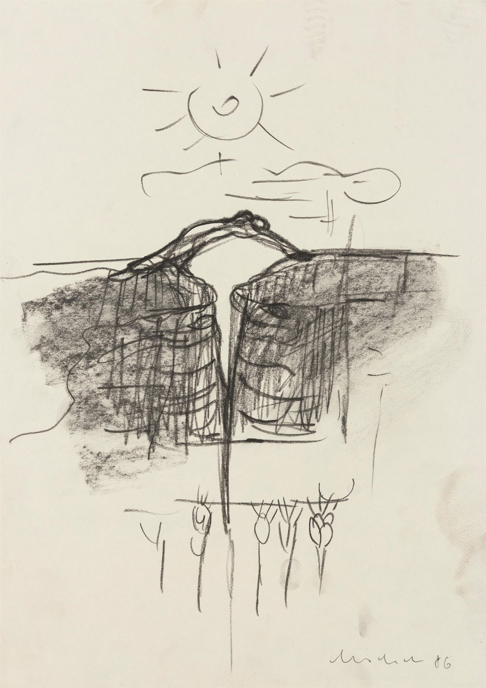 Alois Mosbacher: o.T.: Alois Mosbacher o.T. 1986 Graphit auf Papier; ungerahmt 41,5 x 29,5 cm Signiert und datiert rechts unten: Mosbacher, 86 österreichische Privatsammlung Alois Mosbacher Untitled 1986 graphite on pa