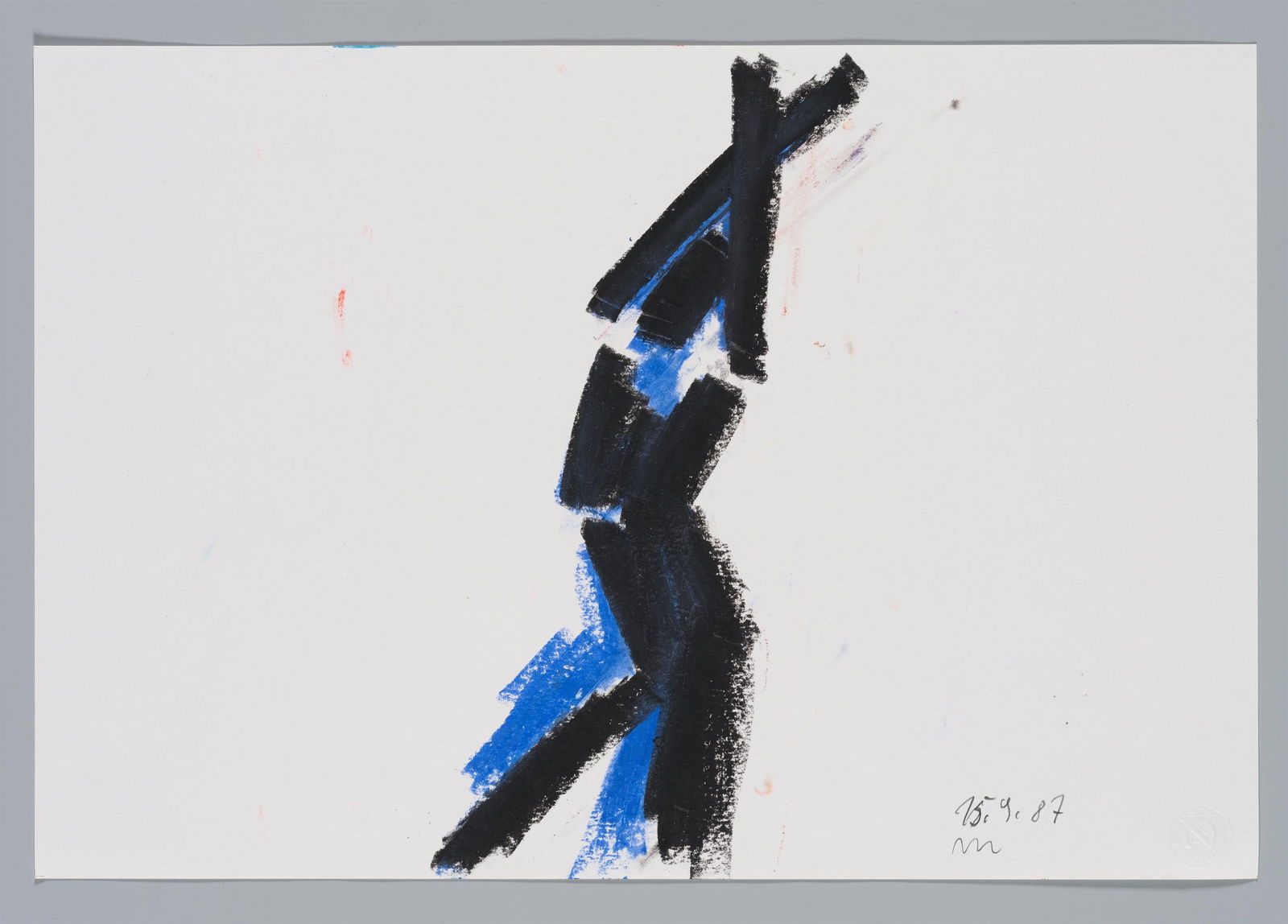 Otto Muehl: o.T.: Otto Muehl o.T. 1987 Ölkreide auf Papier; ungerahmt 30 x 44 cm Datiert und monogrammiert rechts unten: 15.9.87, M direkt vom Künstler erworben; seither Privatsammlung, Deutschland Otto