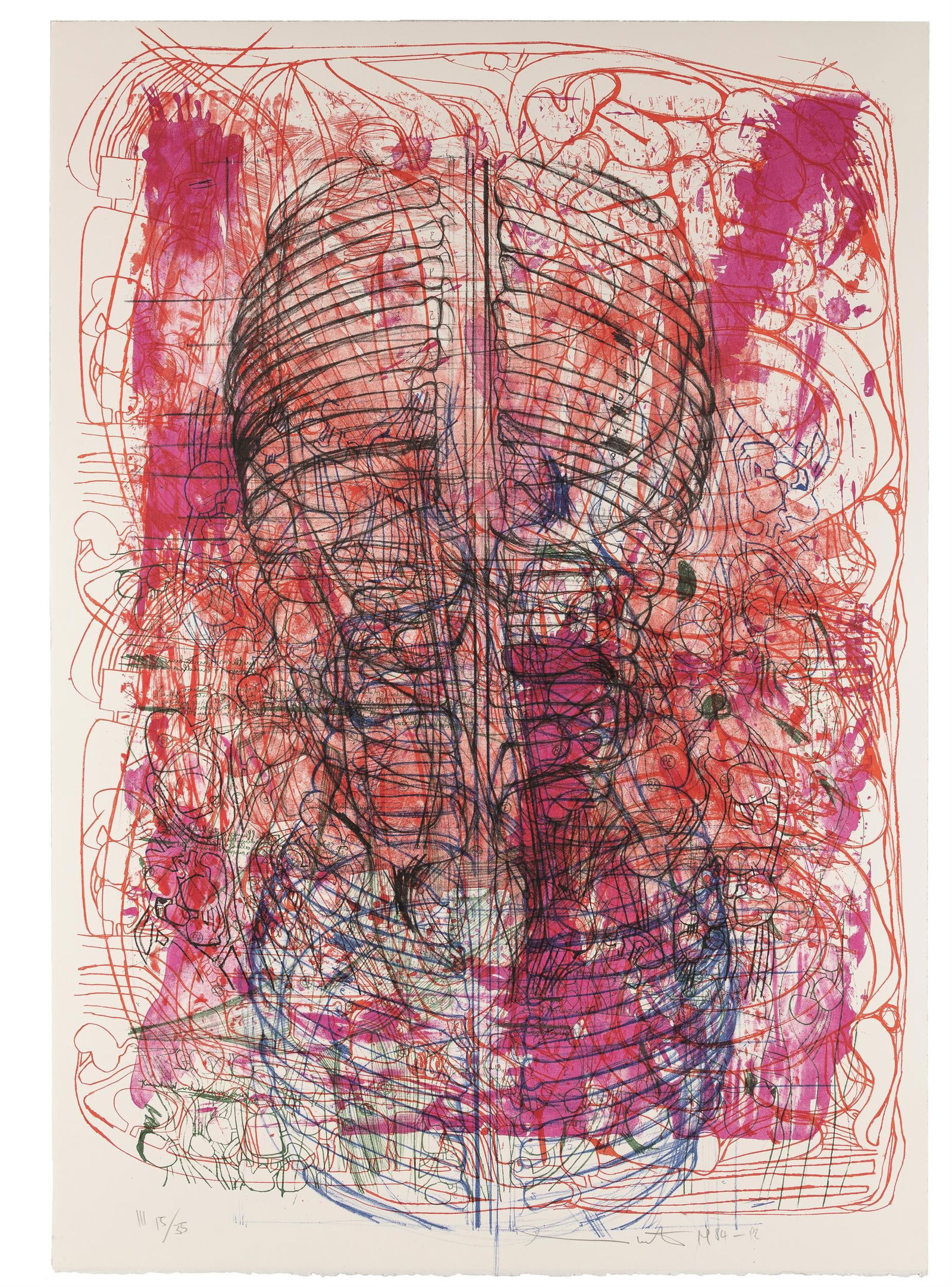 Hermann Nitsch: Architektur des Orgien Mysterien Theaters: Hermann Nitsch Architektur des Orgien Mysterien Theaters 1984/92 Lithografie auf Papier; ungerahmt 106 x 74,5 cm Handschriftlich nummeriert links unten: III 15/35 Handschriftlich signiert und datiert