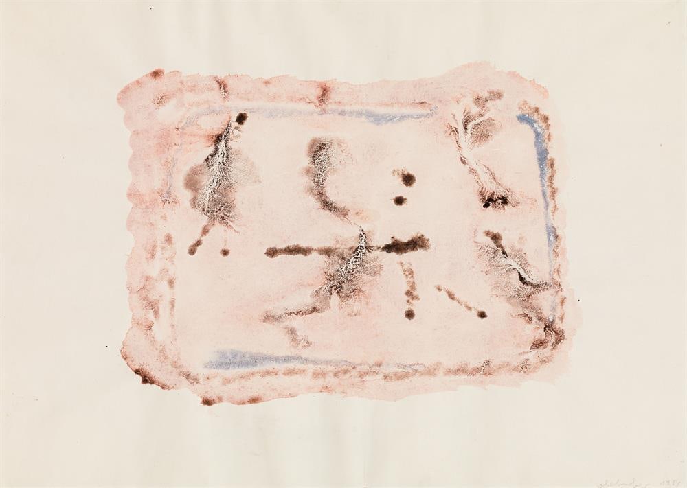 Oswald Oberhuber: o.T.: Oswald Oberhuber o.T. 1951 Mischtechnik auf Papier; gerahmt 34,5 x 49,5 cm Signiert und datiert rechts unten: Oberhuber, 1951 österreichischer Privatbesitz; 2018 Auktionshaus im Kinsky, Wien