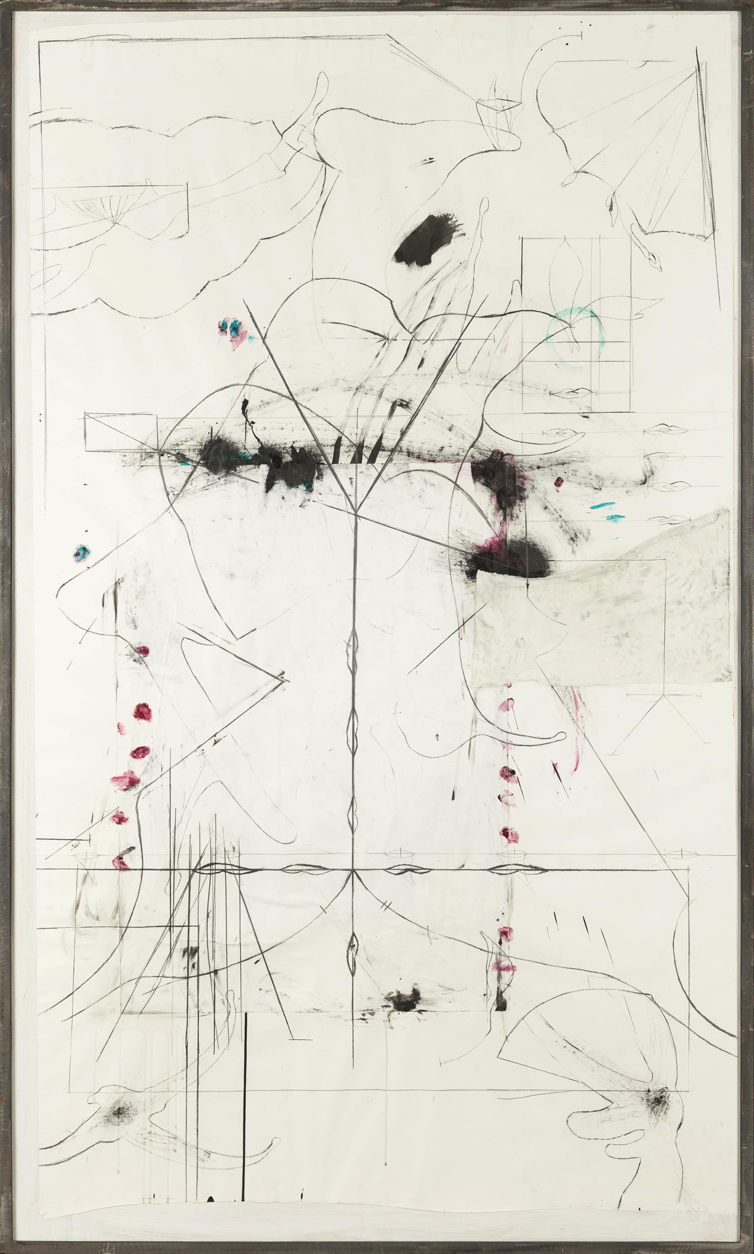 Tobias Pils: o.T.: Tobias Pils o.T. 1994 Mischtechnik, Collage auf Papier; gerahmt 191 x 113,5 cm Rückseitig signiert und datiert: Pils, 1994 direkt vom Künstler; seither österreichischer Privatbesitz 