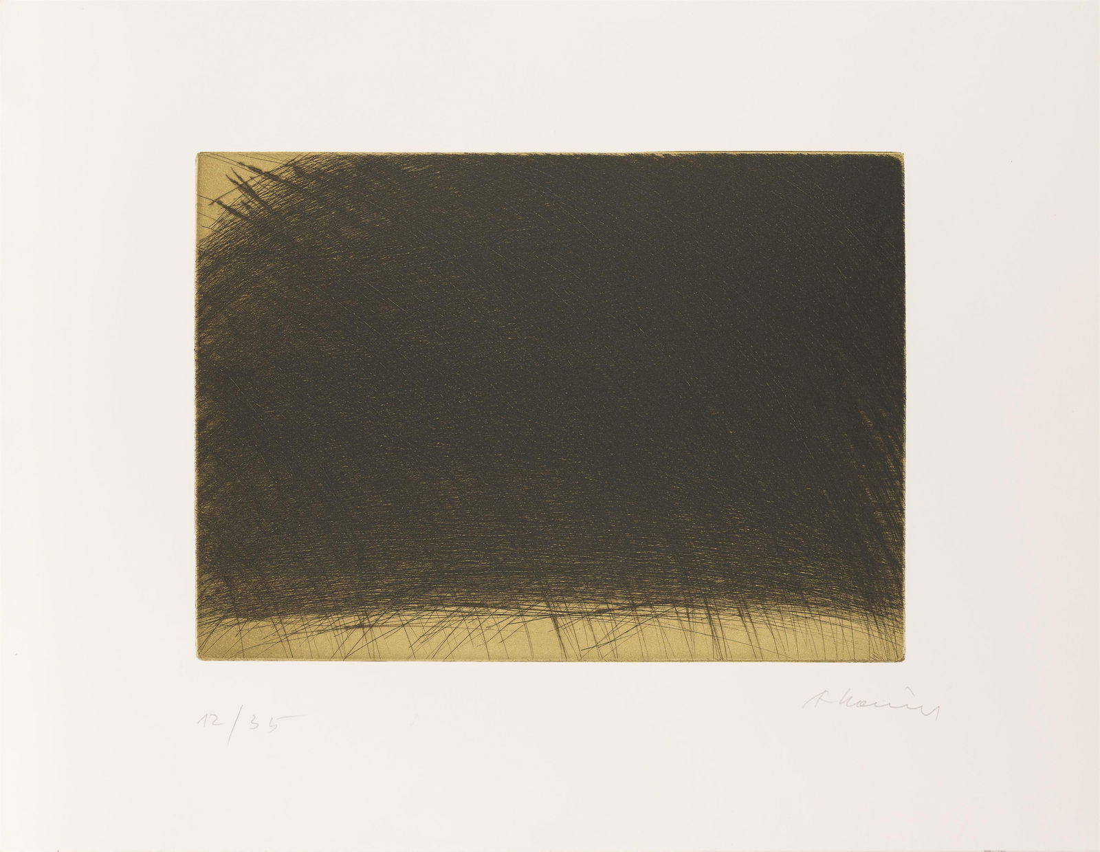 Arnulf Rainer: Bergspanier: Arnulf Rainer Bergspanier Kaltnadel; ungerahmt 29,7 x 41,5 cm (Platte), 49,9 x 64,8 cm (Blattmaß) Handschriftlich nummeriert links unten: 12/35 Handschriftlich signiert rechts unten: A Rainer 