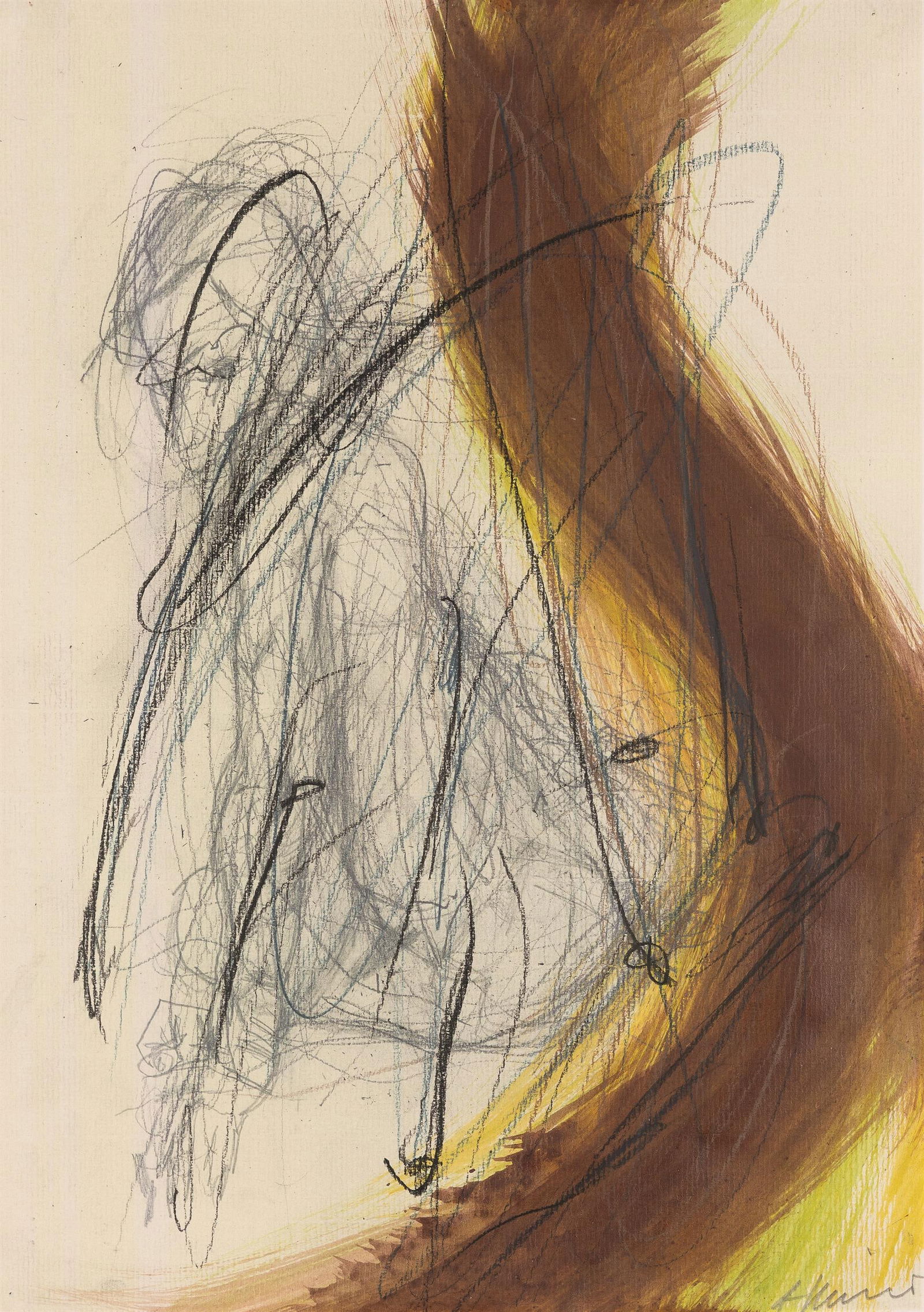 Arnulf Rainer: o.T.: Arnulf Rainer o.T. Übermalte Lithografie; gerahmt 41,5 x 29 cm Handschriftlich signiert im Bild rechts unten: A Rainer Galerie Jünger, Baden bei Wien; seither Privatbesitz, Niederösterr