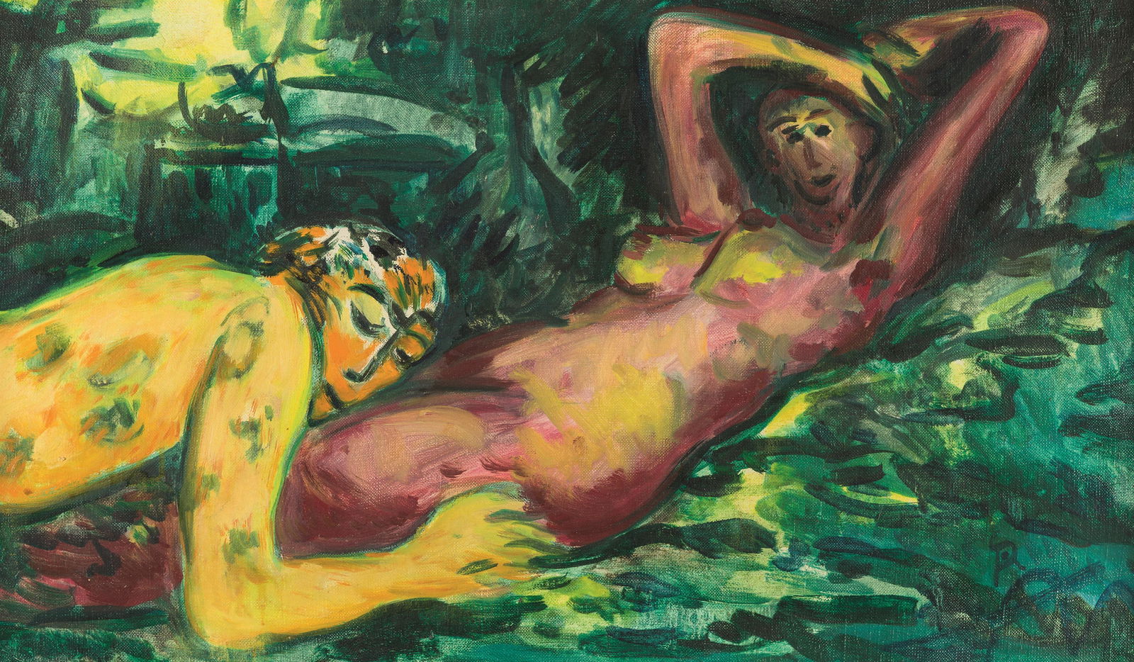 Roman Scheidl: o.T.: Roman Scheidl o.T. 1985 Öl auf Leinwand; gerahmt 35 x 60 cm Monogrammiert rechts unten: RS Rückseitig signiert, datiert und bezeichnet: Scheidl, 1985, ohne titel österreichische