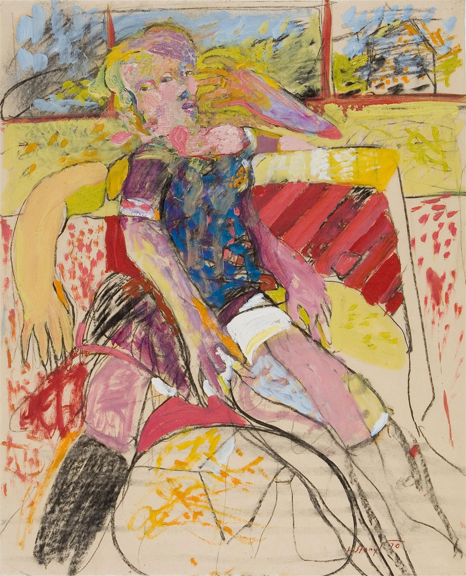 Heinz Stangl: o.T. (Sitzende Frau): Heinz Stangl o.T. (Sitzende Frau) 1970 Mischtechnik auf Papier; ungerahmt 61,5 x 50 cm Signiert und datiert rechts unten: H. Stangl, 70 österreichische Privatsammlung Heinz Stangl Untitled