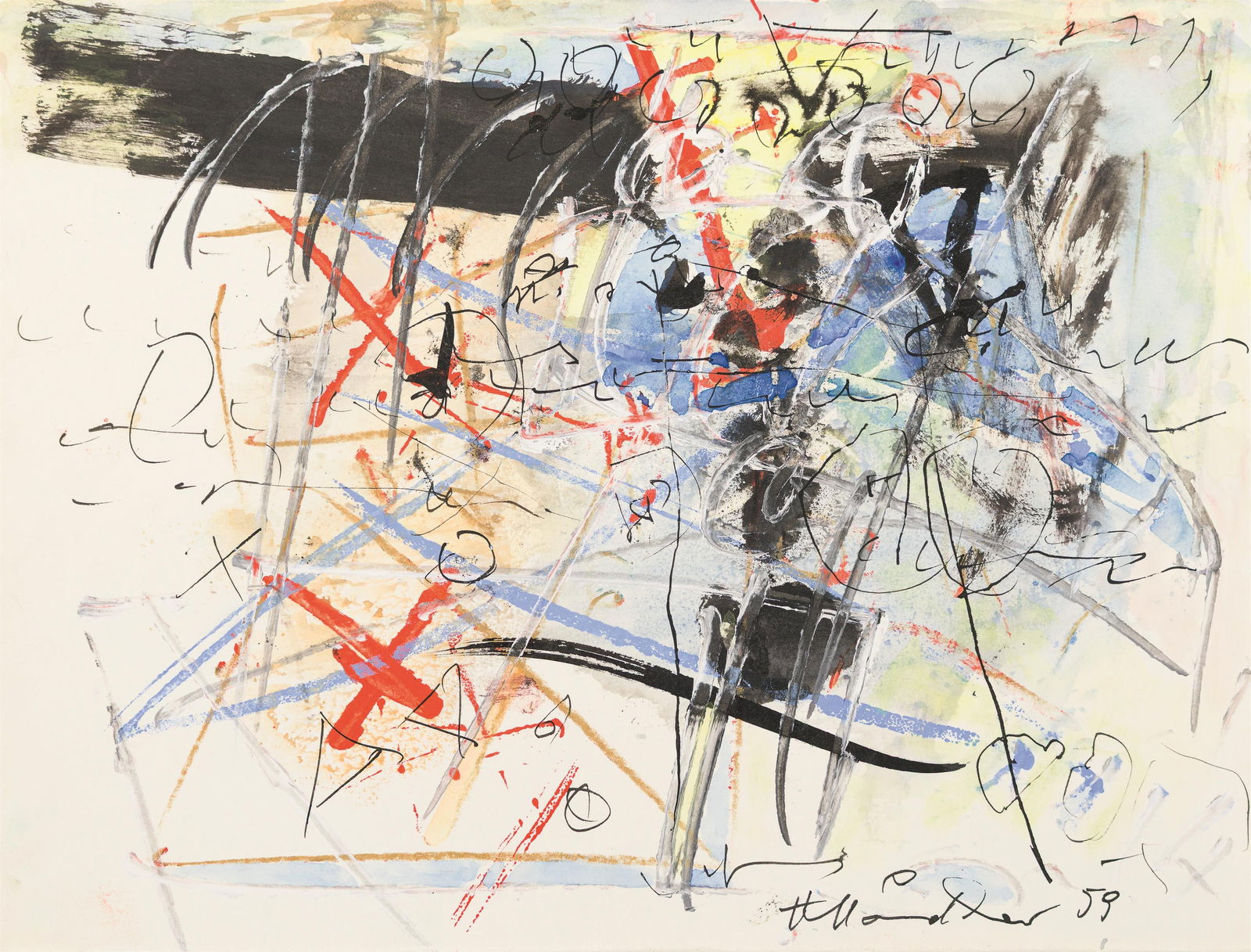 Hans Staudacher: o.T.: Hans Staudacher o.T. 1959 Mischtechnik auf Papier; ungerahmt 24,5 x 32 cm Signiert und datiert rechts unten: Hans Staudacher, 59 Privatsammlung, Wien Hans Staudacher Untitled 1959 mixed media on paper