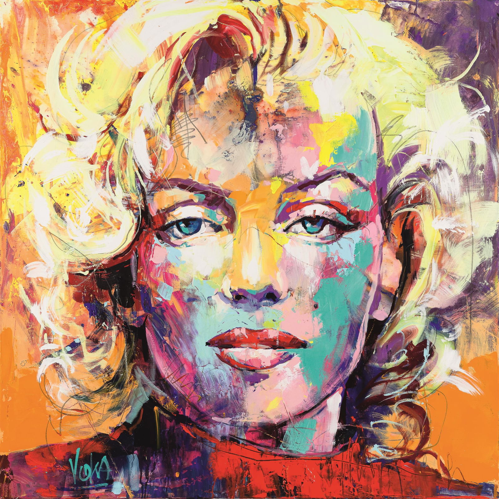 VOKA: Marilyn Monroe: VOKA Marilyn Monroe 2016 Acryl auf Leinwand; gerahmt 120 x 120 cm Signiert links unten: Voka Gerald Hartinger Fine Arts, Wien; Privatbesitz, Kärnten Eine Kopie der Expertise von Gerald