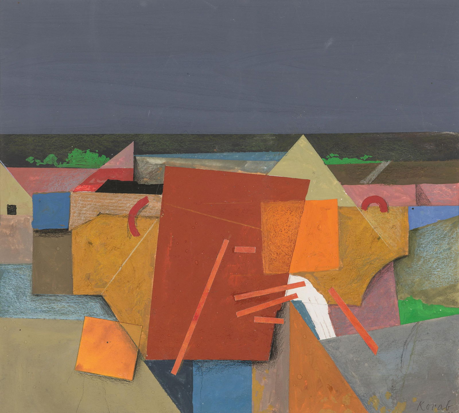 Karl Korab: o.T.: Karl Korab o.T. Mischtechnik, Collage auf Papier; gerahmt 26,5 x 29,5 cm (Passep.-Ausschn.) Signiert rechts unten: Korab österreichischer Privatbesitz Karl Korab Untitled mixed media, collage on