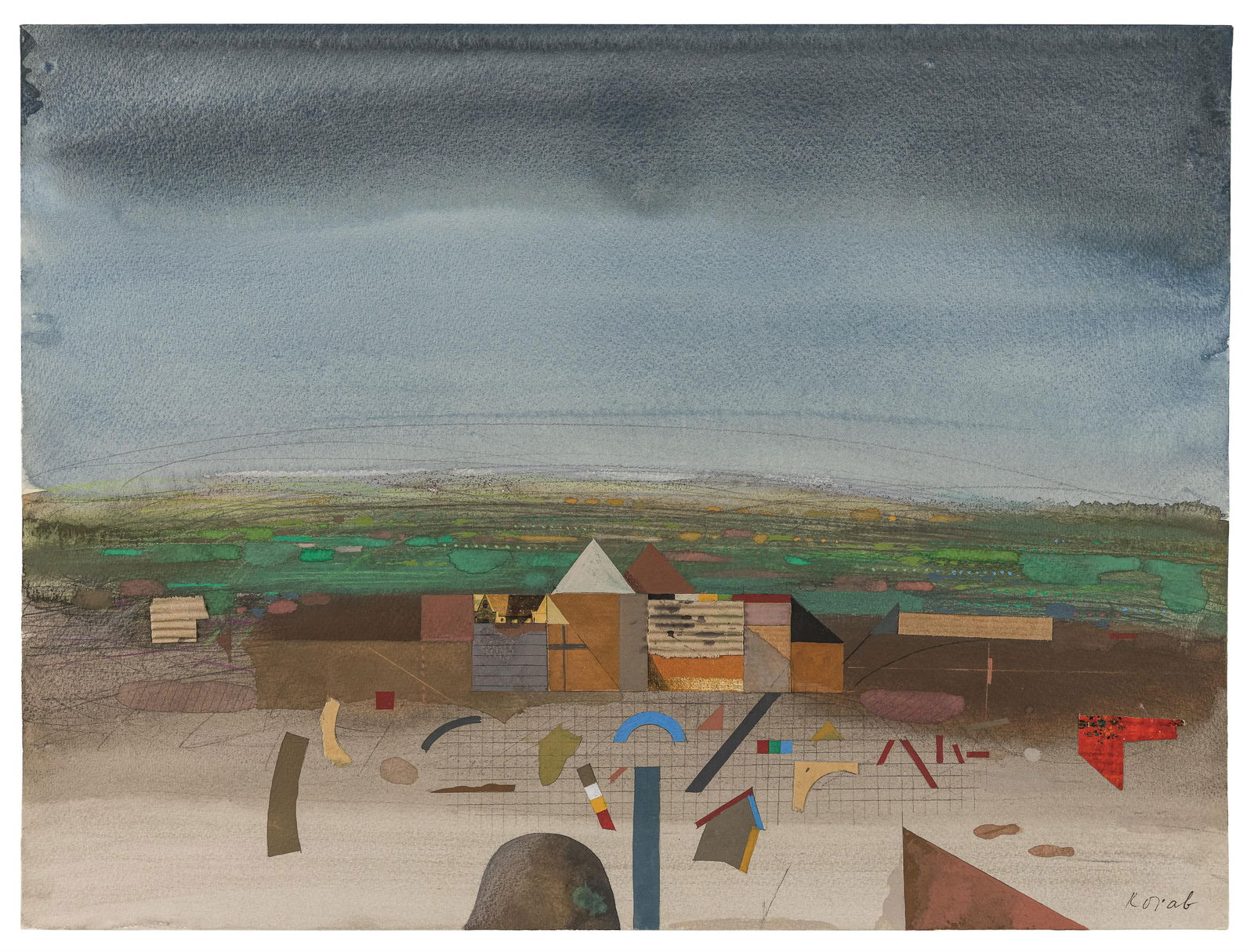 Karl Korab: o.T. (Grenzland): Karl Korab o.T. (Grenzland) Mischtechnik, Collage auf Papier; ungerahmt 35,8 x 48 cm Signiert rechts unten: Korab österreichischer Privatbesitz Karl Korab Untitled (Grenzland) mixed media, collag