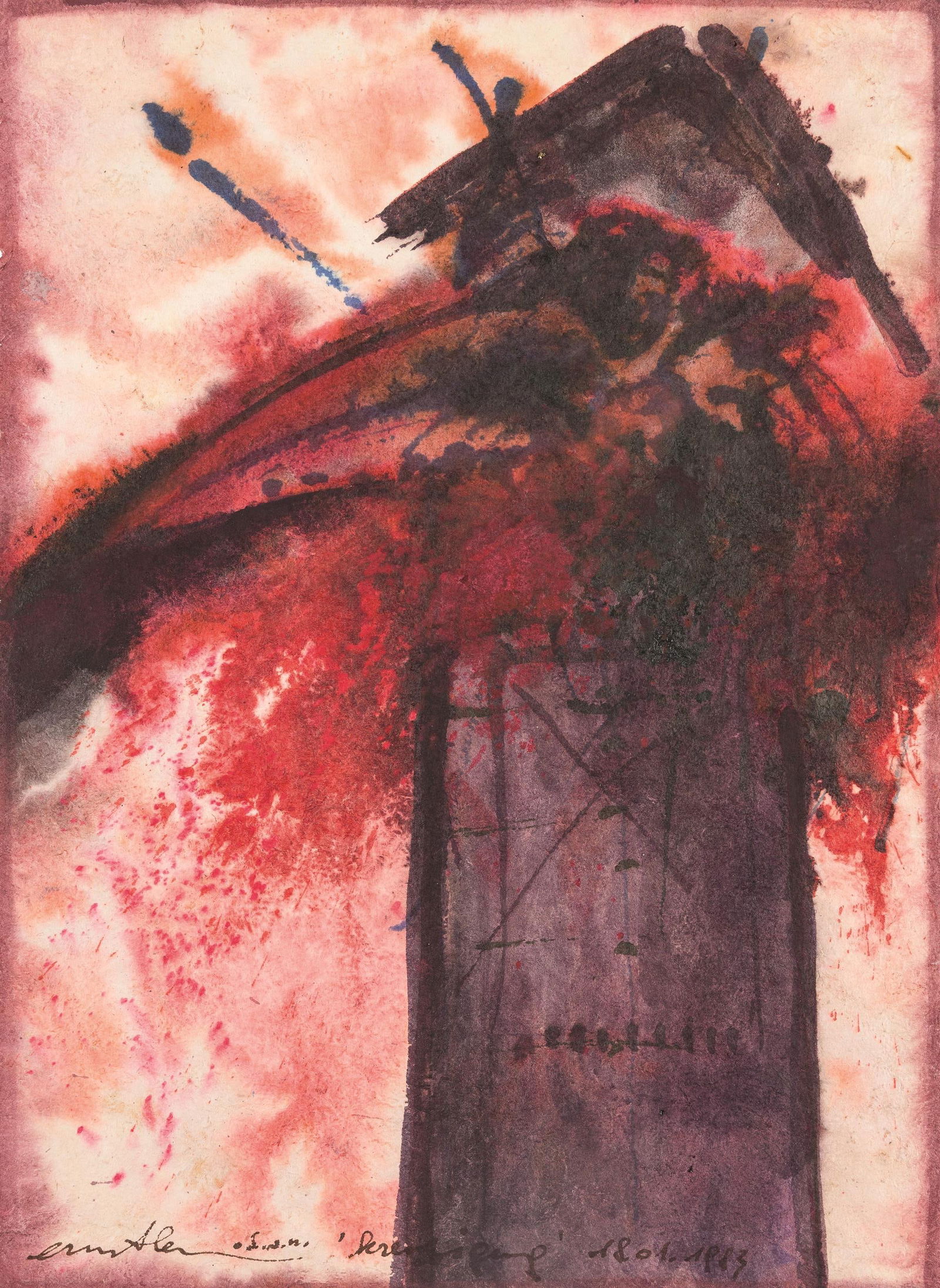 Ernst Len: o.T.: Ernst Len o.T. 1983 Mischtechnik auf Papier; ungerahmt 40,5 x 29,7 cm Bezeichnet und datiert links unten: 18.01.1983 Privatsammlung, Wien Ernst Len Untitled 1983 mixed media on paper; unframed 40.5 x