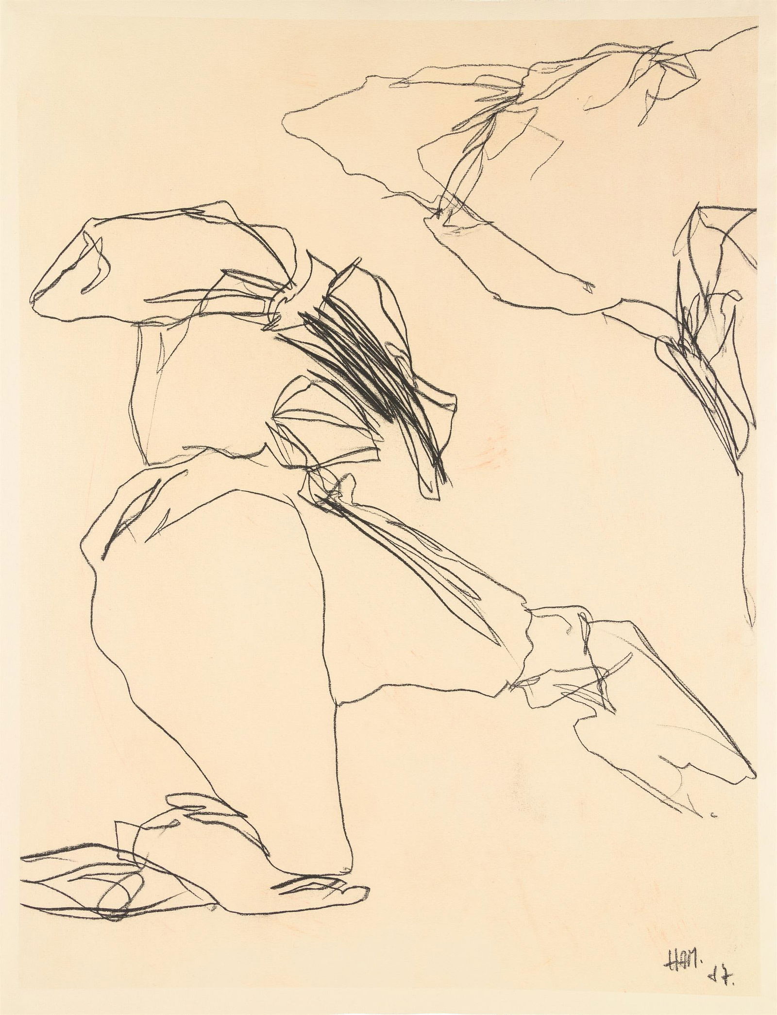 Hannes Mlenek: o.T.: Hannes Mlenek o.T. 1987 Ölkreide auf Papier; ungerahmt 68,5 x 52 cm Monogrammiert und datiert rechts unten: HM, 87 Privatsammlung, Wien Hannes Mlenek Untitled 1987 oil pastel on paper; unframed 6